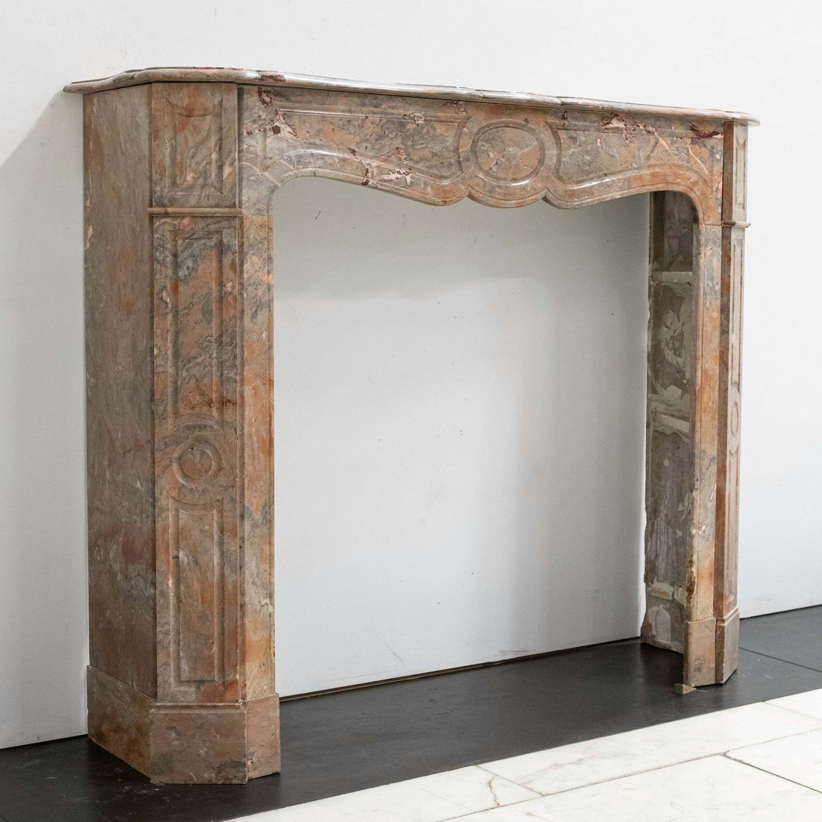 Antique French Style Louis Pompadour Breche Marble Fireplace photo vintage