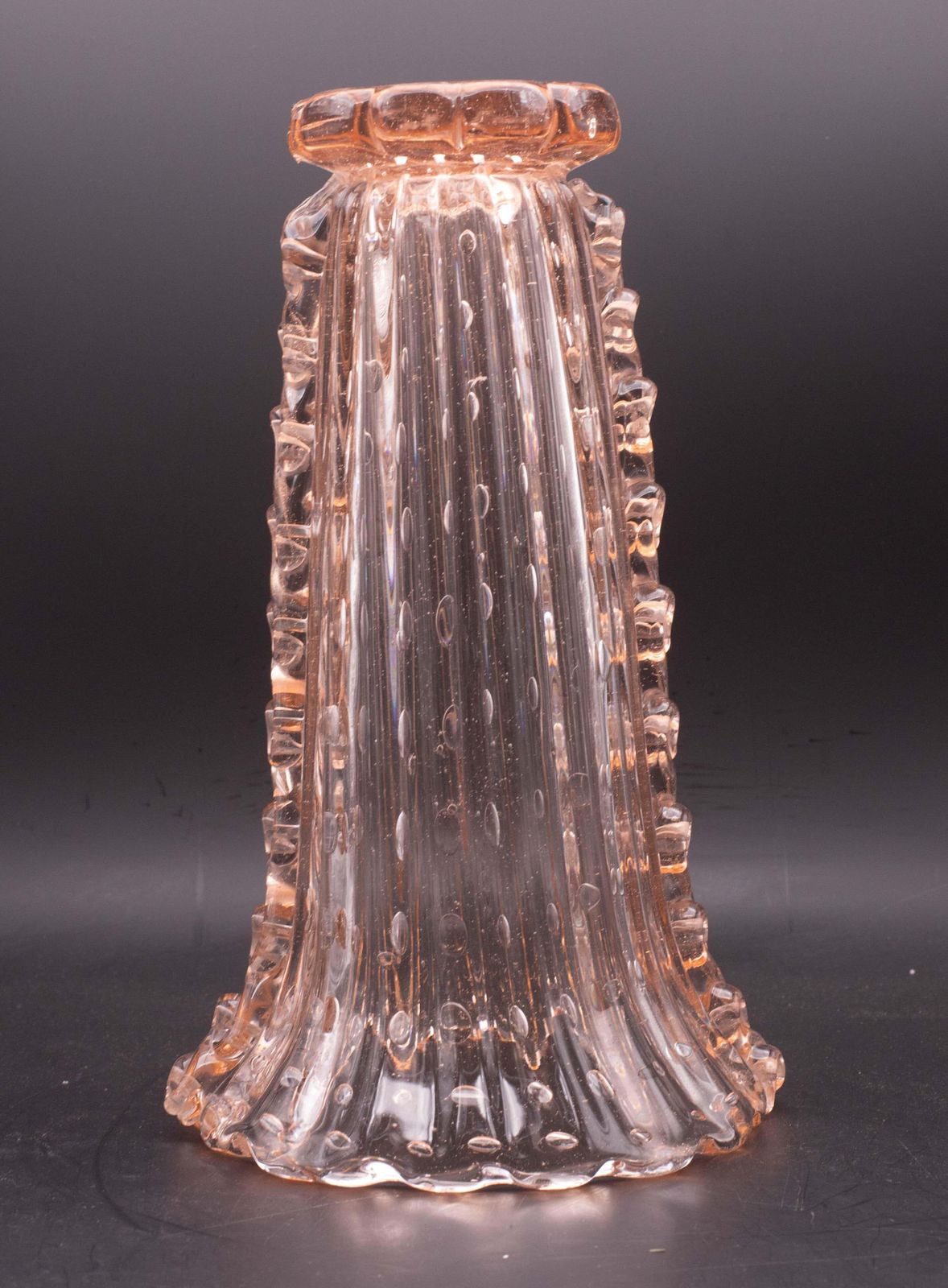 Art Decò Pink Large Size Murano Bullicante Vase By Barovier & Toso, 1950s photo vintage