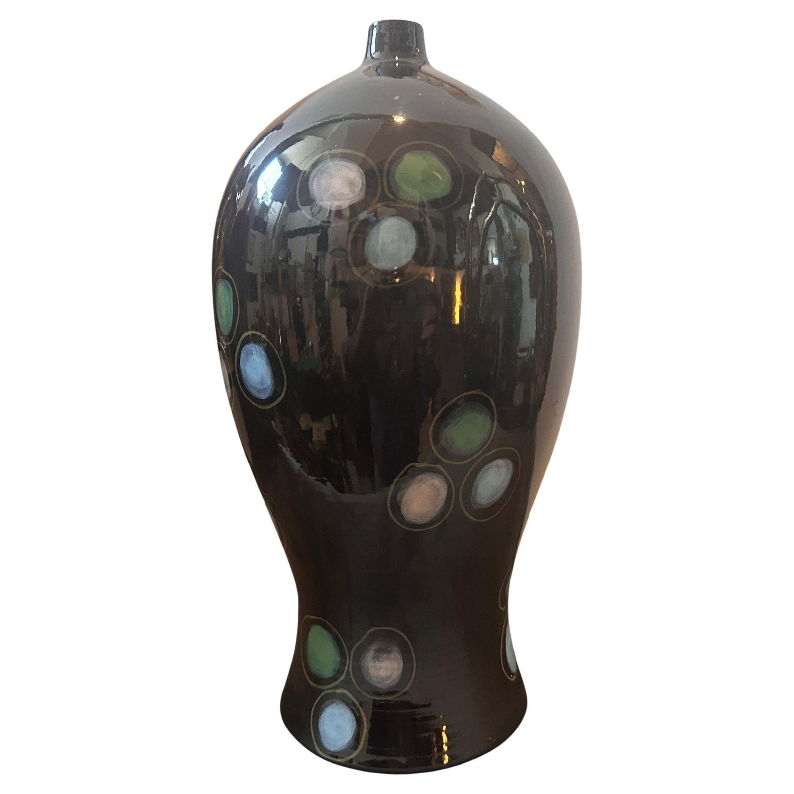 1960s Gio Ponti Style Mid Century Modern Hand Painted Ceramic Vase photo furniture