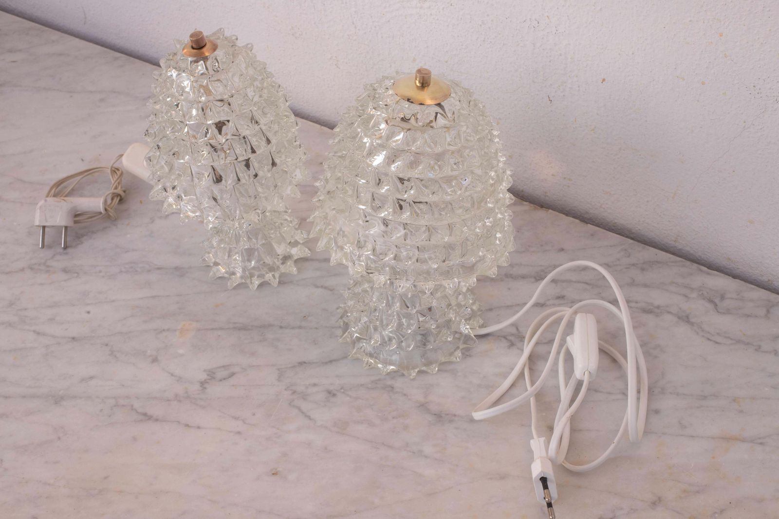 Set Of 2 Table Lamp In Rostrato Murano Glass Vase For Barovier & Toso, 1940 photo buy