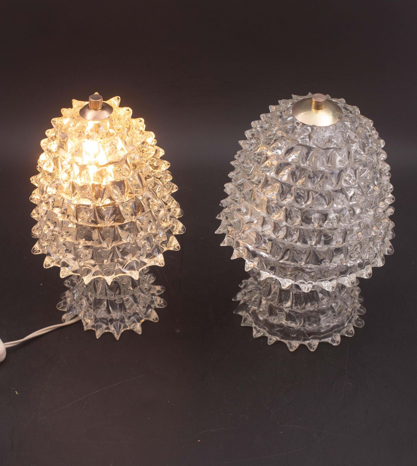 photo vinterior Set Of 2 Table Lamp In Rostrato Murano Glass Vase For Barovier & Toso, 1940