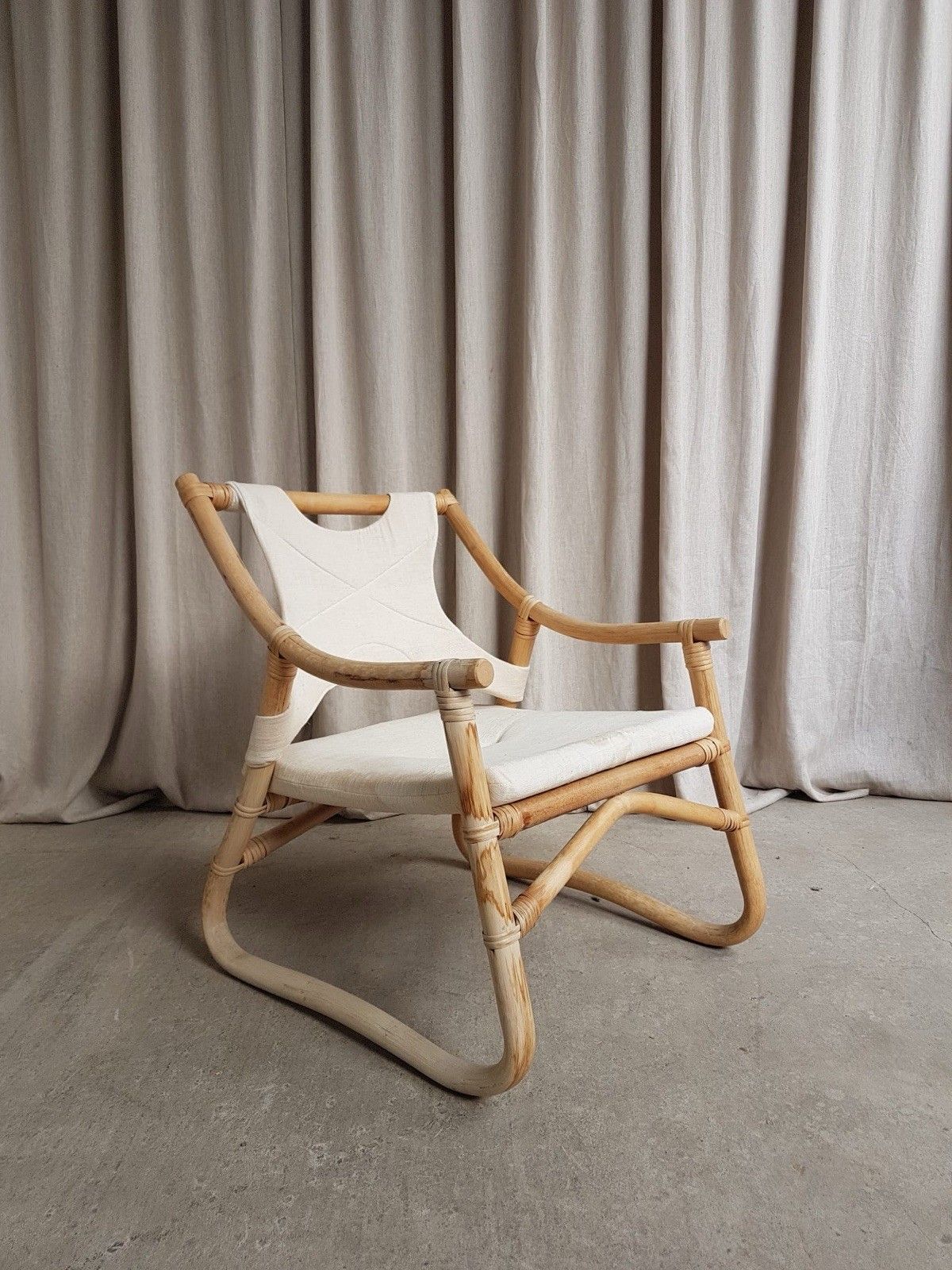Vtg Mid Century Bamboo Sling Armchair Chair Danish Bohemian Boho Scandi R808 photo for sale