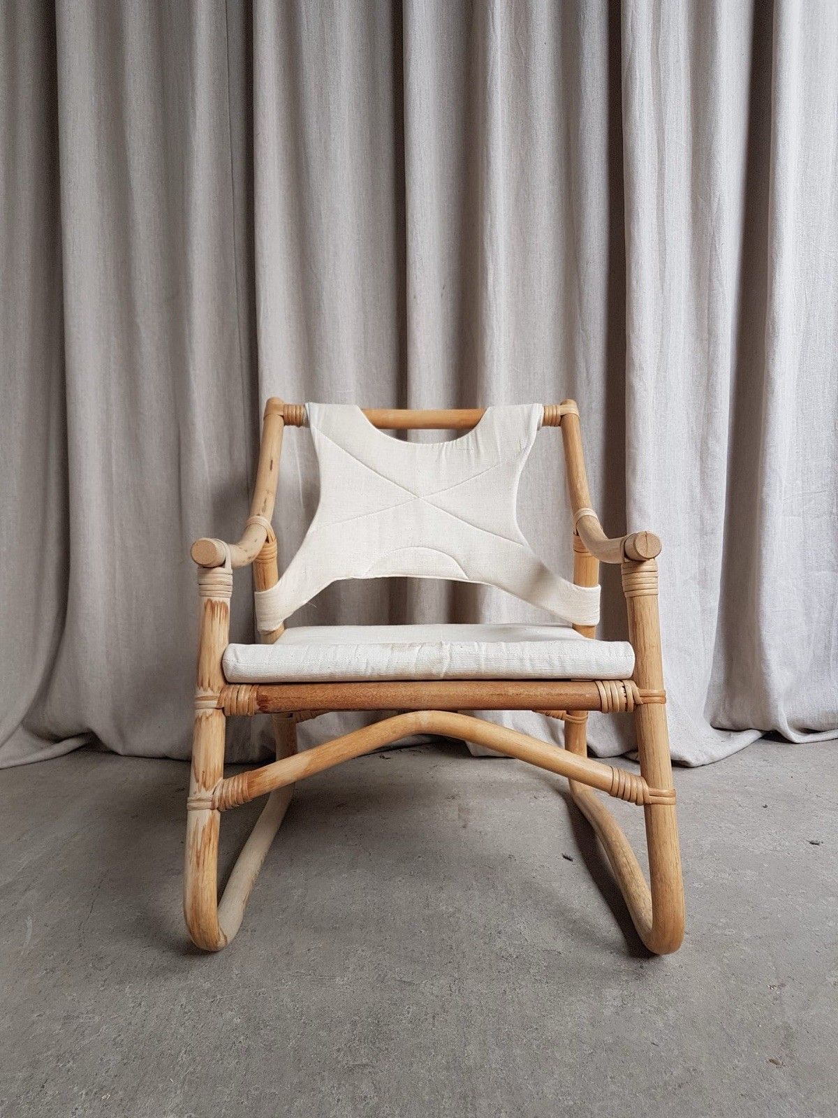 Vtg Mid Century Bamboo Sling Armchair Chair Danish Bohemian Boho Scandi R808 photo vinterior