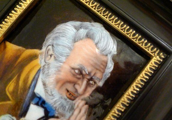 Small Male Portrait Painting, In Limoges Enamel Painted On Copper By Carmona, Mid 20th Century photo vintage