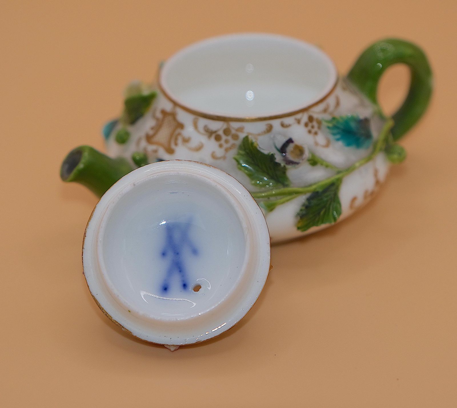 Coalbrookdale Flower Encrusted Miniature Teapot | Regency Porcelain | Circa 1830 photo furniture