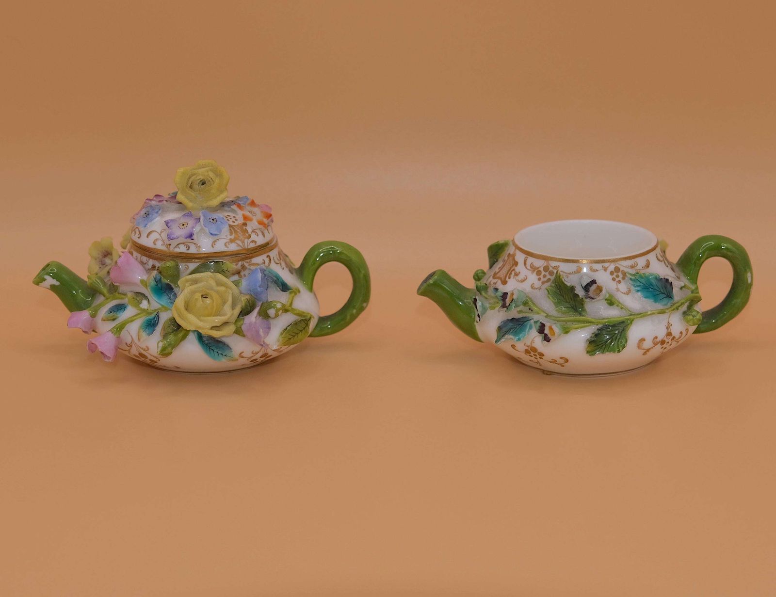 Coalbrookdale Flower Encrusted Miniature Teapot | Regency Porcelain | Circa 1830 photo for sale