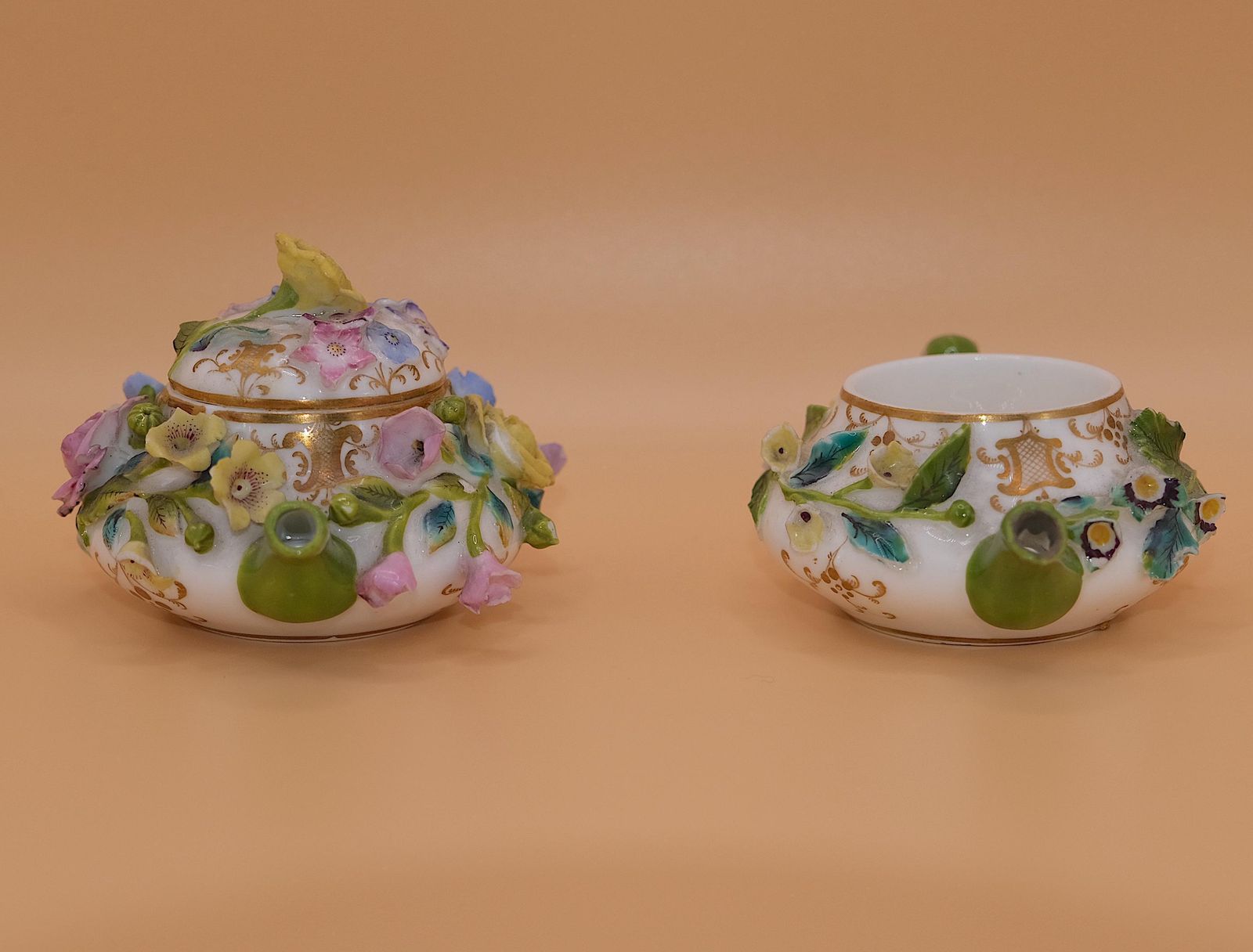 Coalbrookdale Flower Encrusted Miniature Teapot | Regency Porcelain | Circa 1830 photo vintage