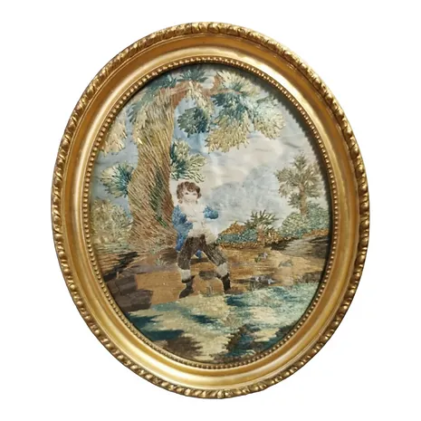A Pair Of Silk And Wool Nursery Rhyme Pictures Little Bo Peep & Little Boy Blue photo furniture