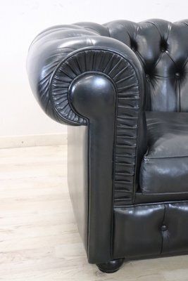 photo for sale Set Of Sofa And Armchair In Black Leather, 1980s
