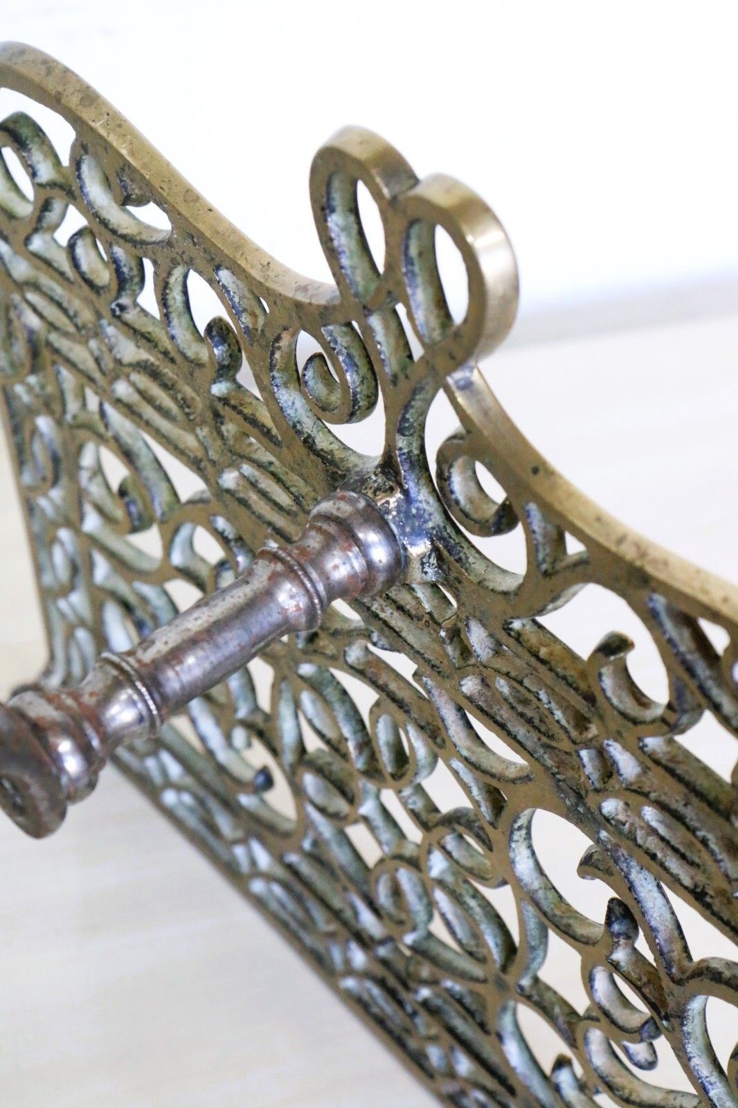 photo vinterior Antique Brass Footman Trivet Mid 19th Century Decorative Wrought Iron Base