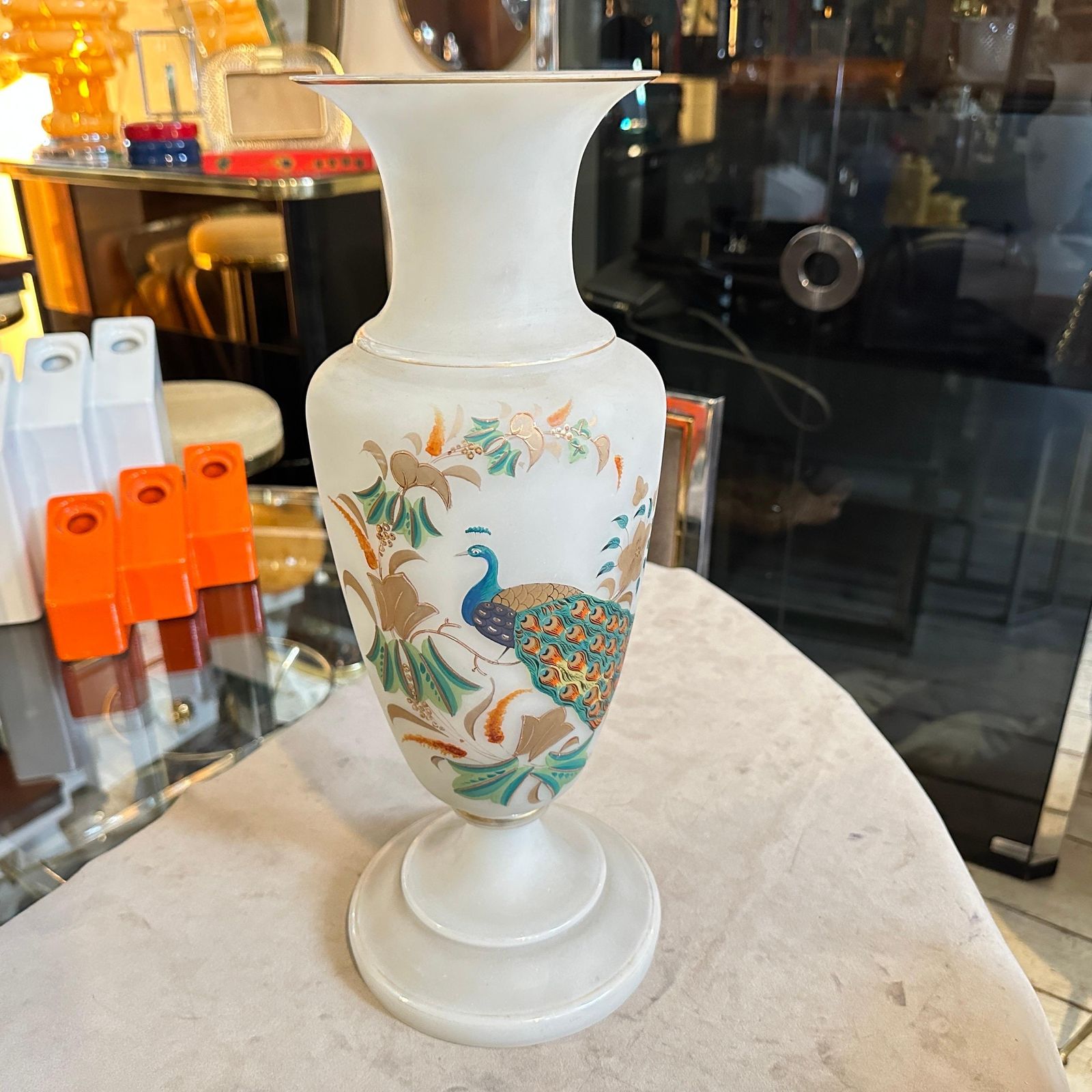An Art Nouveau Hand Painted Opaline Glass Italian Vase photo furniture