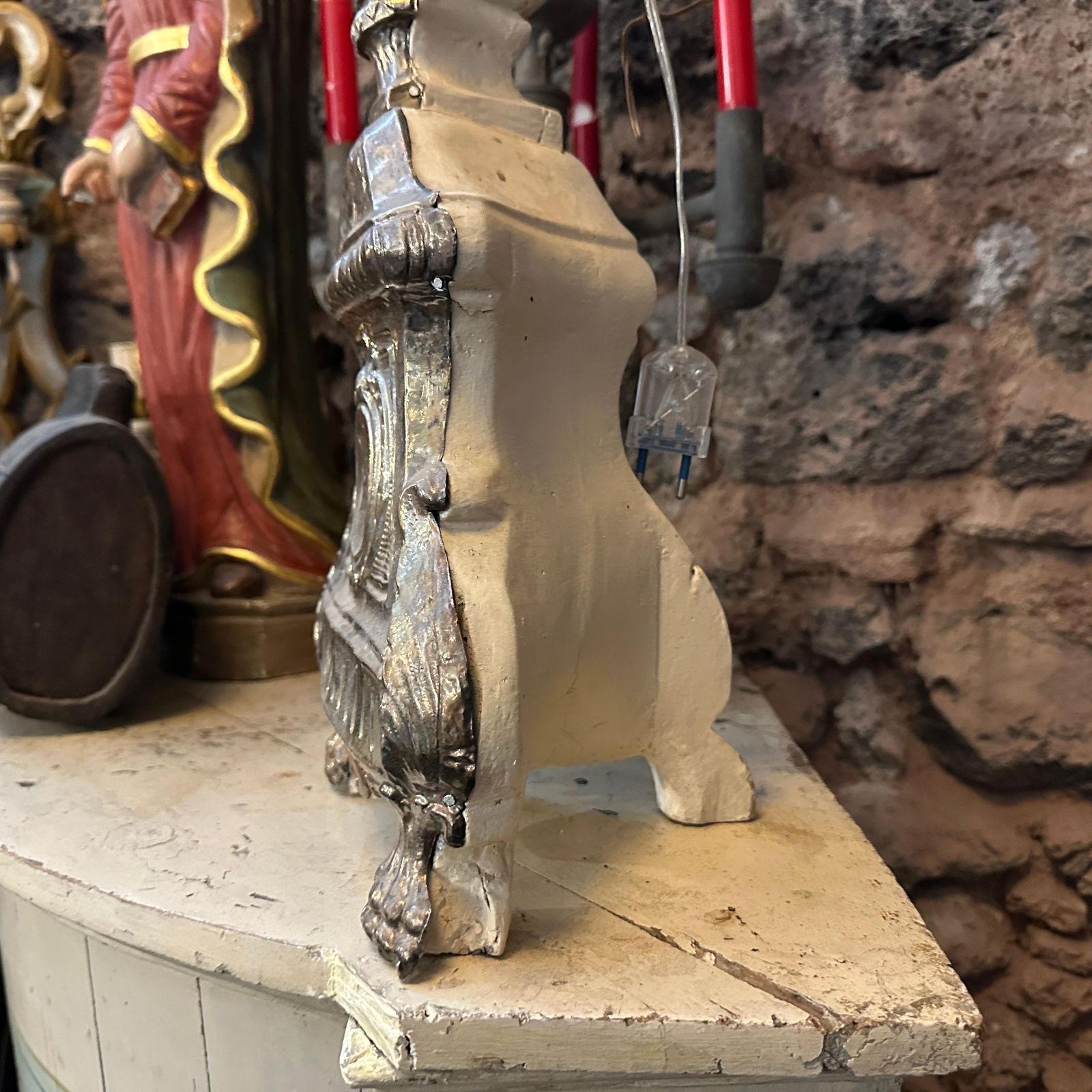 Lighting Louis XV Wood And Metal Italian Torchere Mounted As A Table Lamp photo