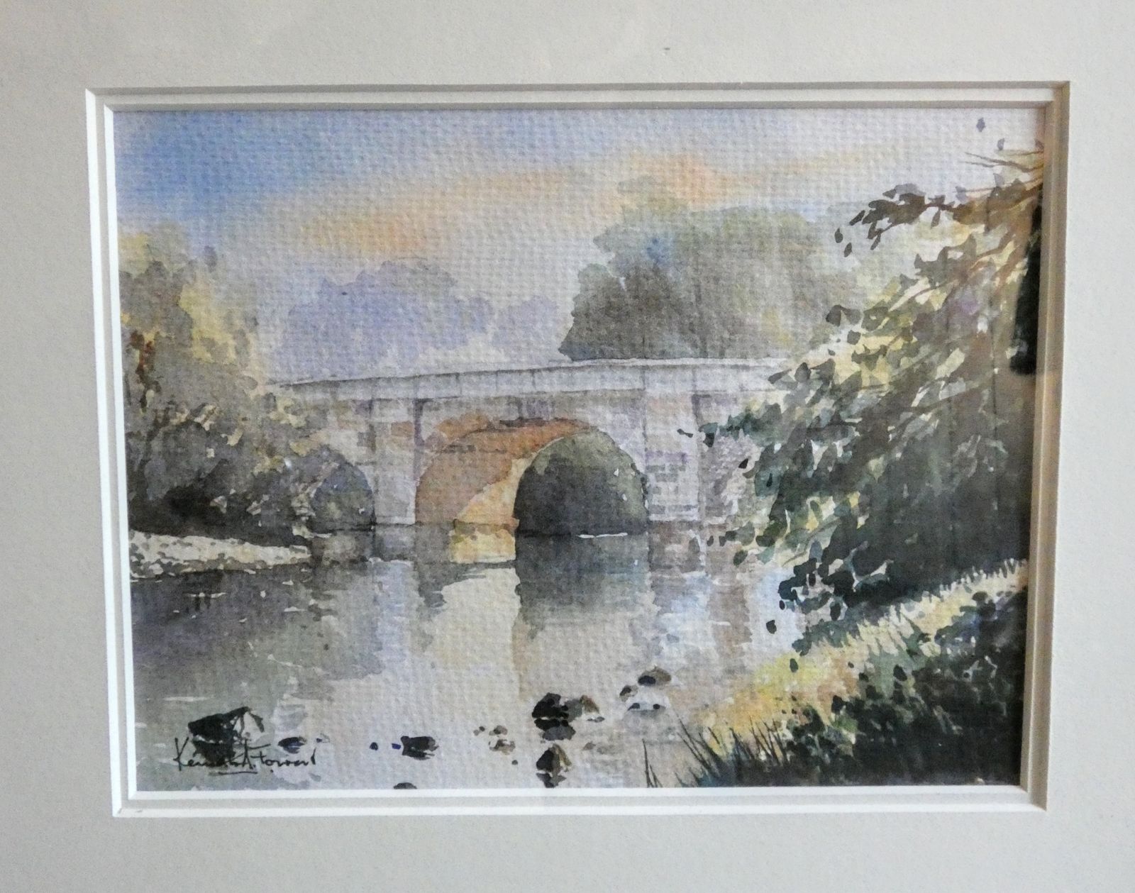 Ken Forrest Watercolour Ilam Bridge Derbyshire Original Art photo furniture