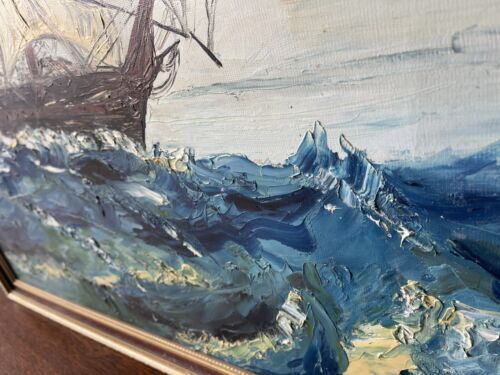 150.0 Vintage Framed Large Original Oil Painting Of Clipper Sailing Ship By Doreen Bell photo