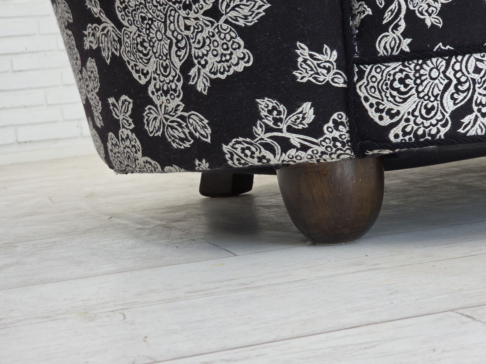 1960s, Danish 2 Seater "Banan" Sofa, Black White Fabric, Beech Wood. photo furniture