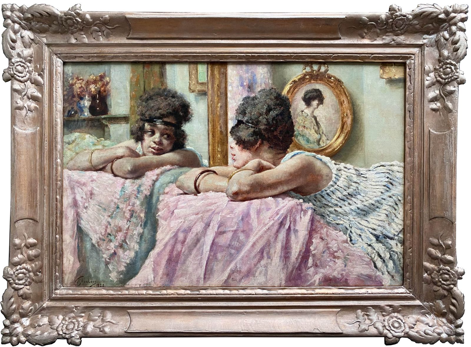 'Girl At The Mirror' By Victor Abeloos (1881 – 1965), Signed And Dated 1920