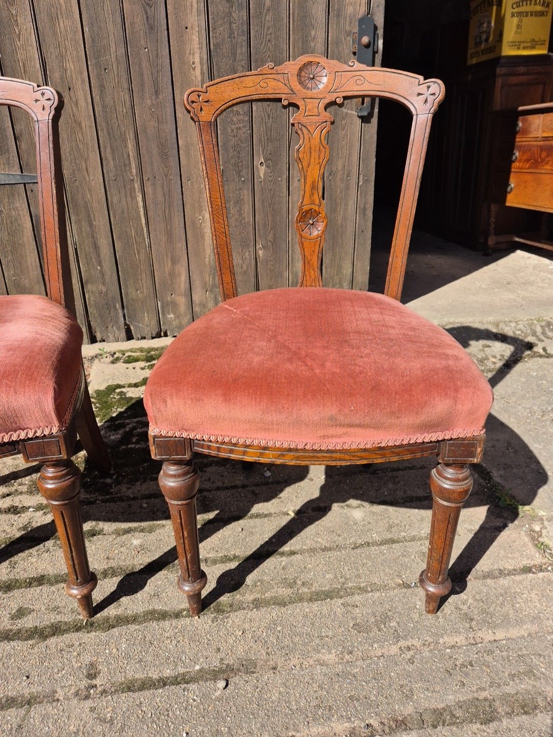 Gorgeous Pair Of Oak Framed Antique Dining/Bedroom/Occasional Chairs photo for sale