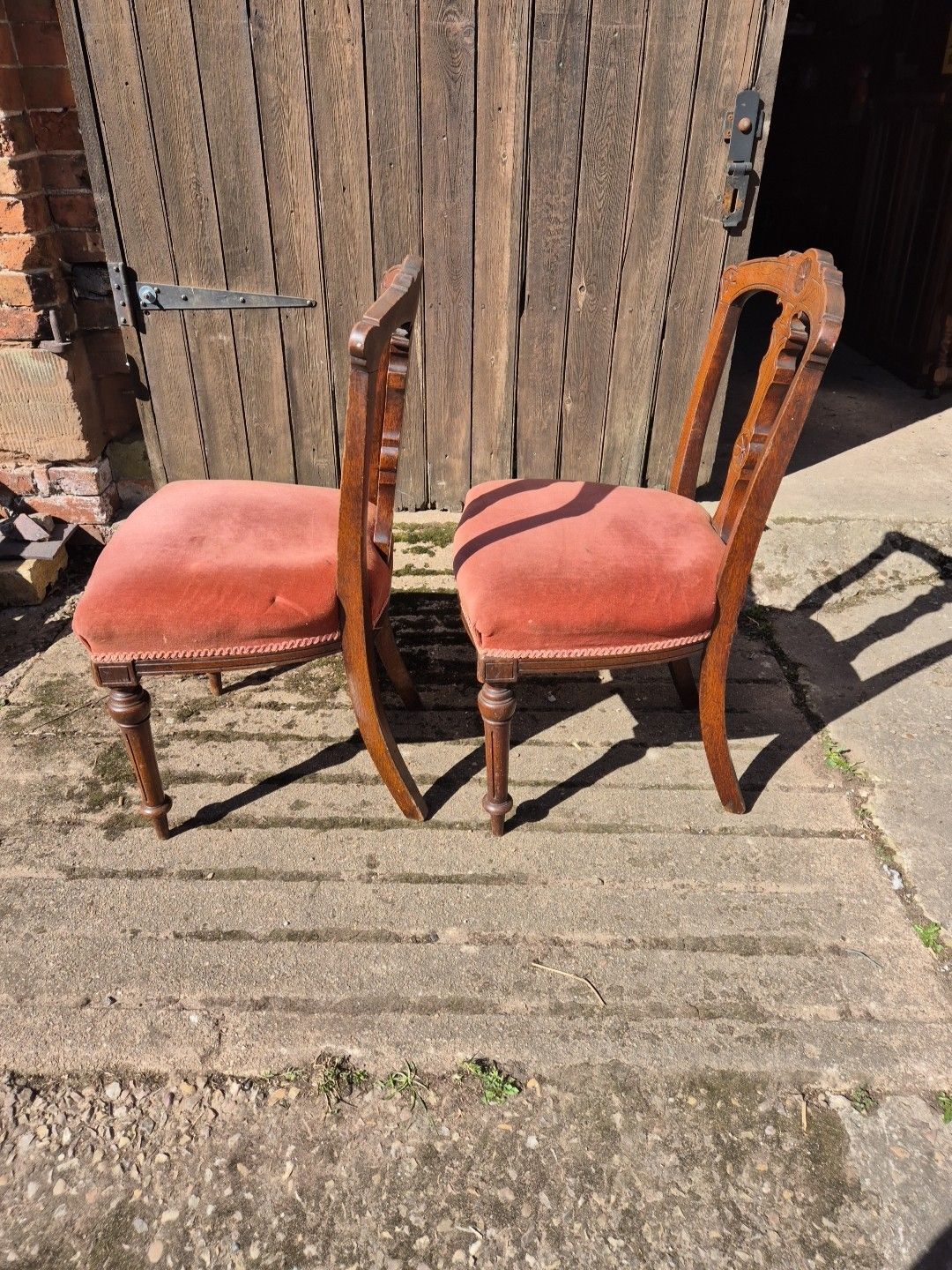 Gorgeous Pair Of Oak Framed Antique Dining/Bedroom/Occasional Chairs photo vintage