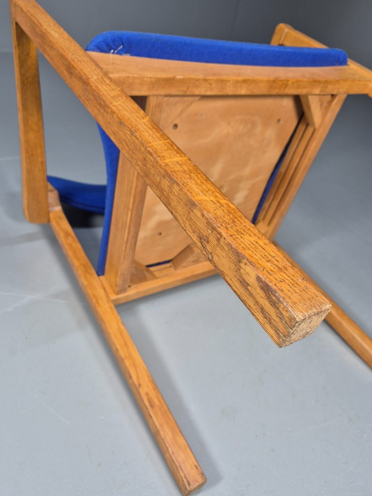 Vintage Danish Mid Century Armchair, Blue Cloth, Oak Frame 1970s Mcm Eb9381 Mdin photo vintage