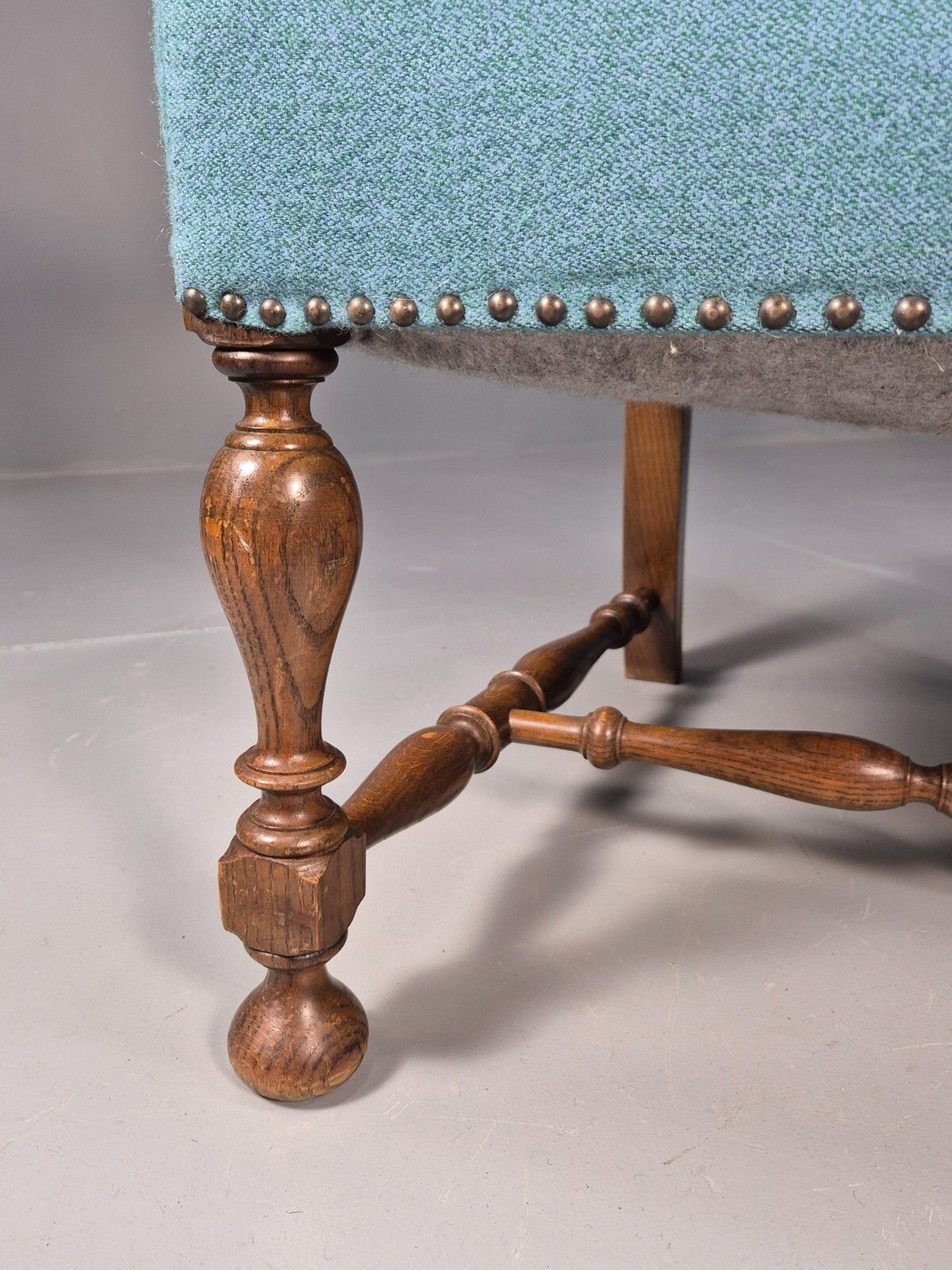 Vintage Danish Armchair Blue Carved Oak 17th Century Antique Style Eb8992 Vcar photo buy