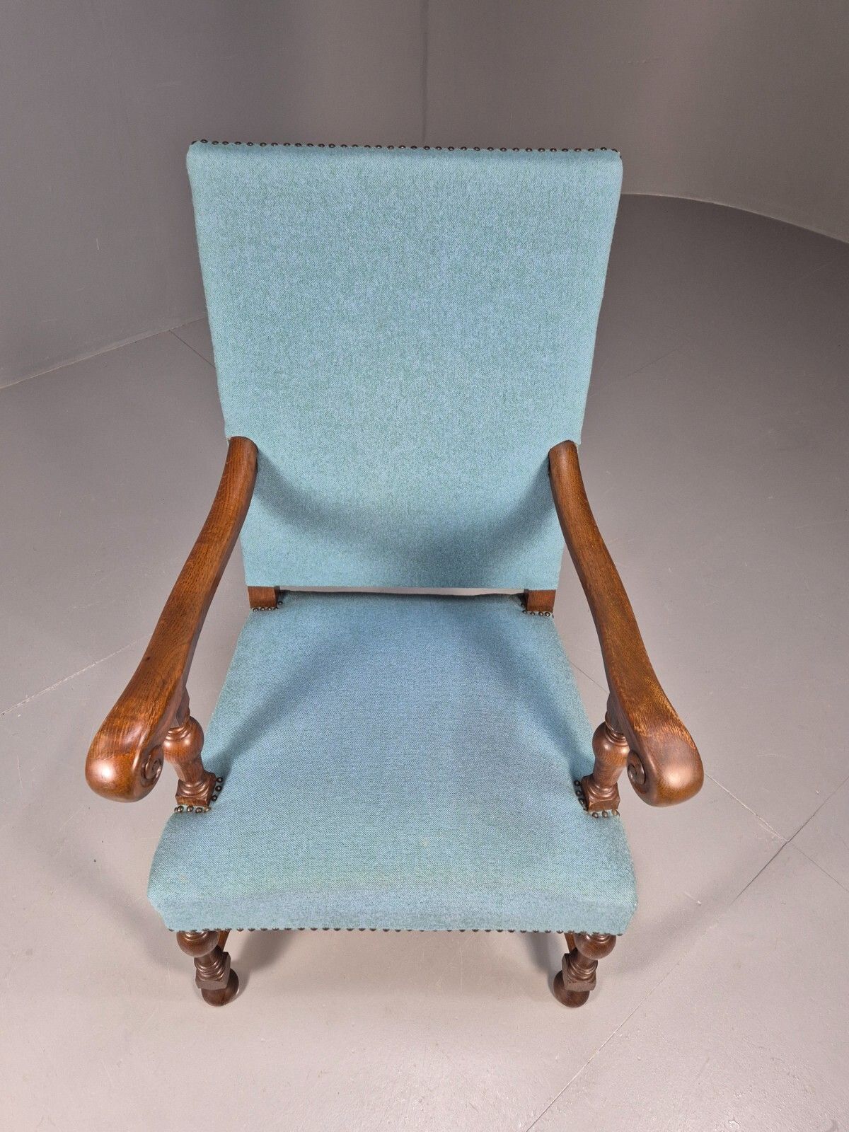 Vintage Danish Armchair Blue Carved Oak 17th Century Antique Style Eb8986 Vcar photo for sale