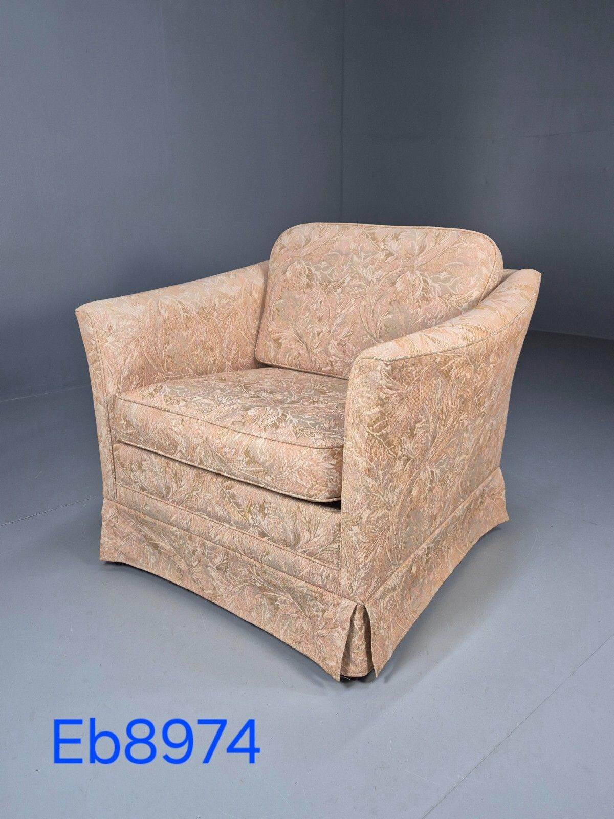 Vintage Danish Lounge Chair Peach Floral Upholstery 1970s Retro Eb8974 Vclo