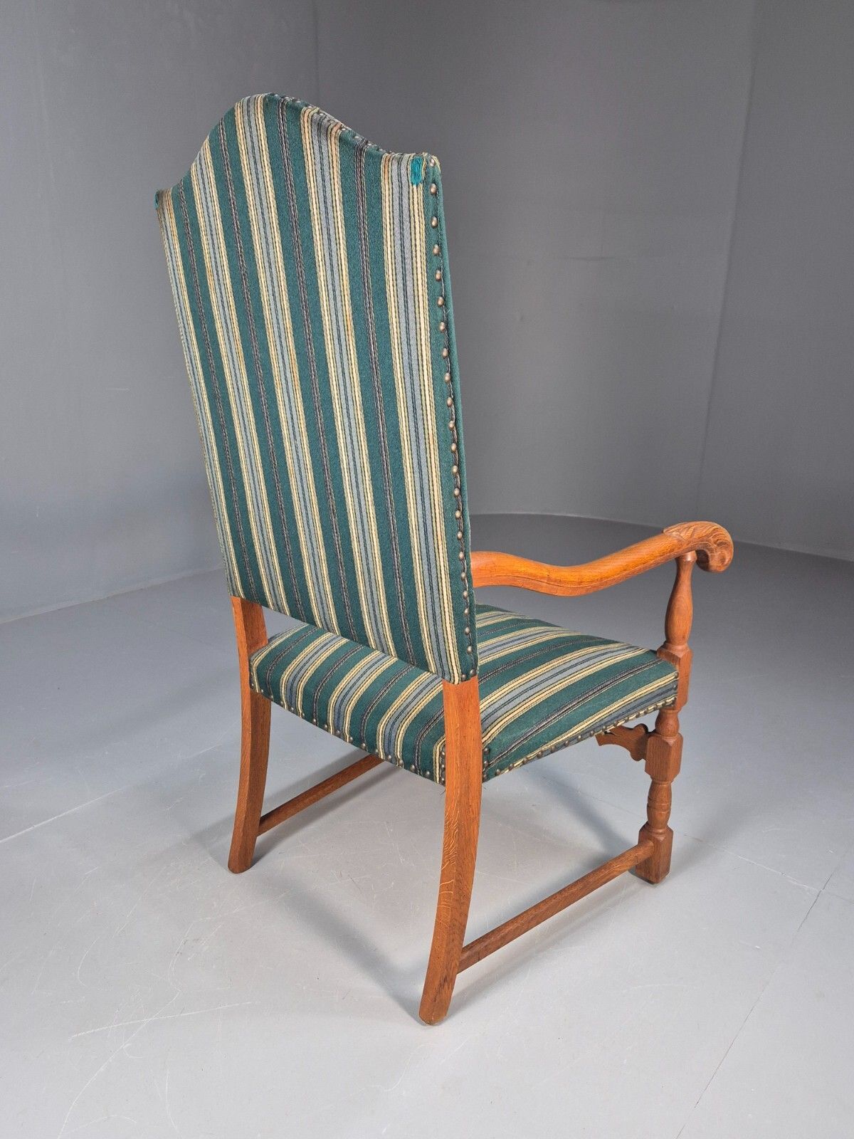 photo for sale A Vintage Danish Baroque Style Armchair Green Wool Stripe Oak Frame Eb9002 Vclo