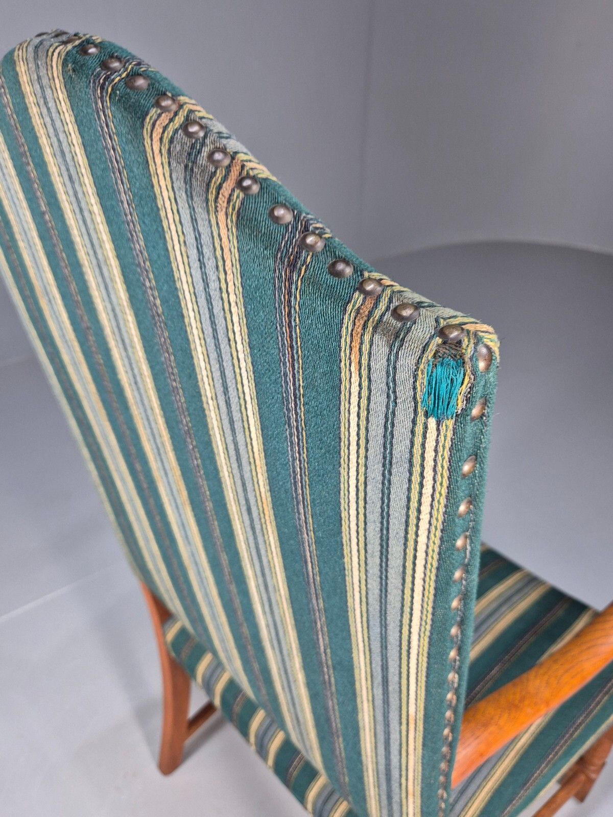 Furniture A Vintage Danish Baroque Style Armchair Green Wool Stripe Oak Frame Eb9002 Vclo photo