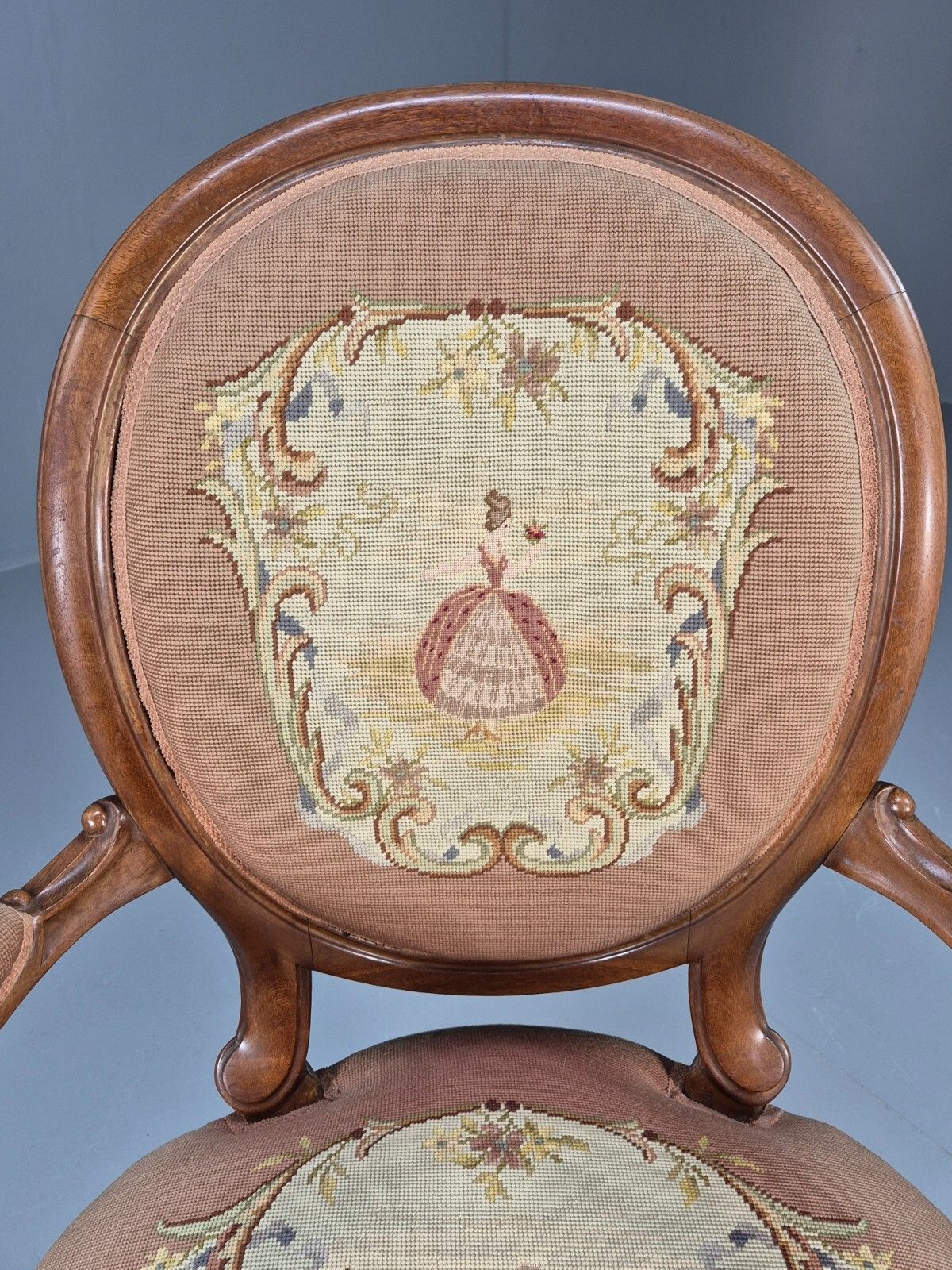 Vintage Danish Rococo Style Lounge Chair Figural Tapestry Upholstery Eb8982 Vclo photo 225.0