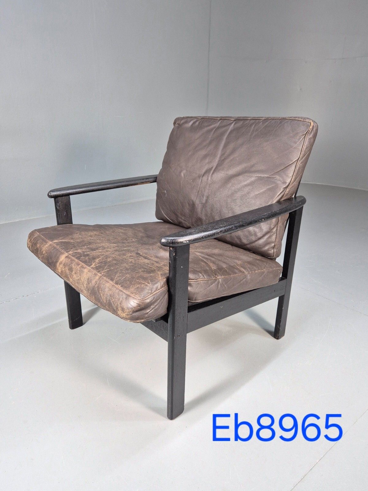 Vintage Danish Lounge Chair Brown Leather Beech Frame 1960s Retro Eb8965 Mnor