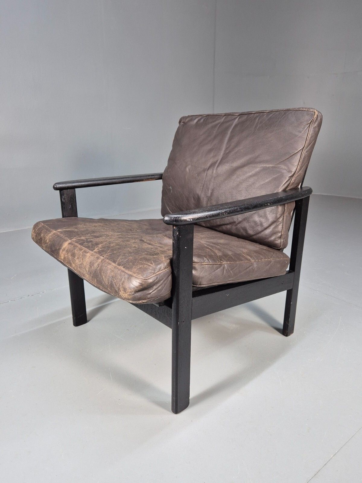 Vintage Danish Lounge Chair Brown Leather Beech Frame 1960s Retro Eb8965 Mnor photo furniture