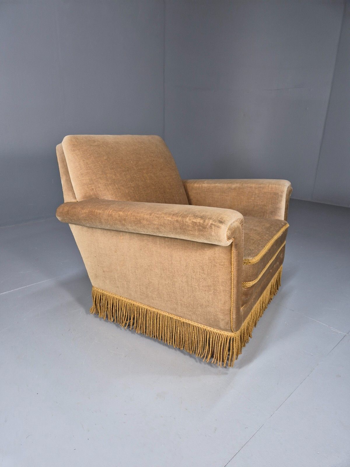 Furniture Vintage Danish Lounge Chair Gold Velour Tassels 1960s Retro Mcm Eb8947 Vclo photo