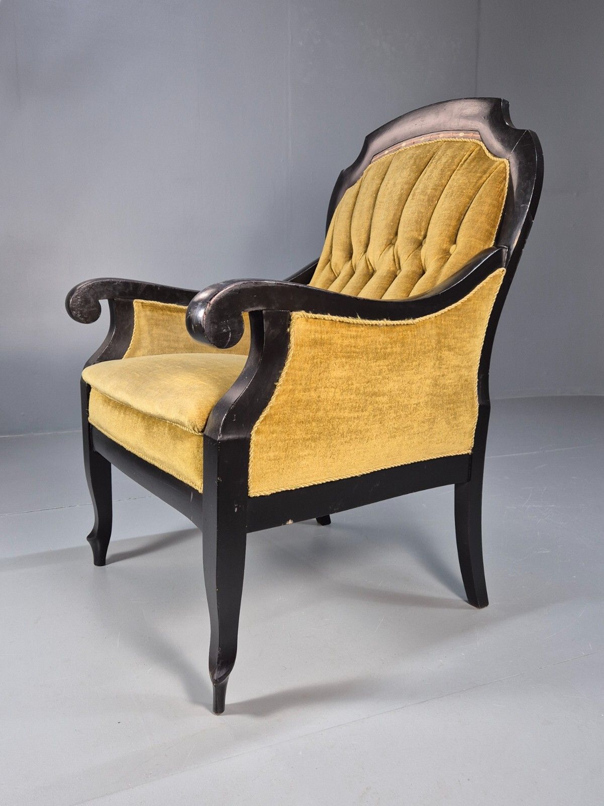 Vintage Danish Lounge Chair Gold Velour Wood Frame Empire Style Eb8933 Vclo photo furniture