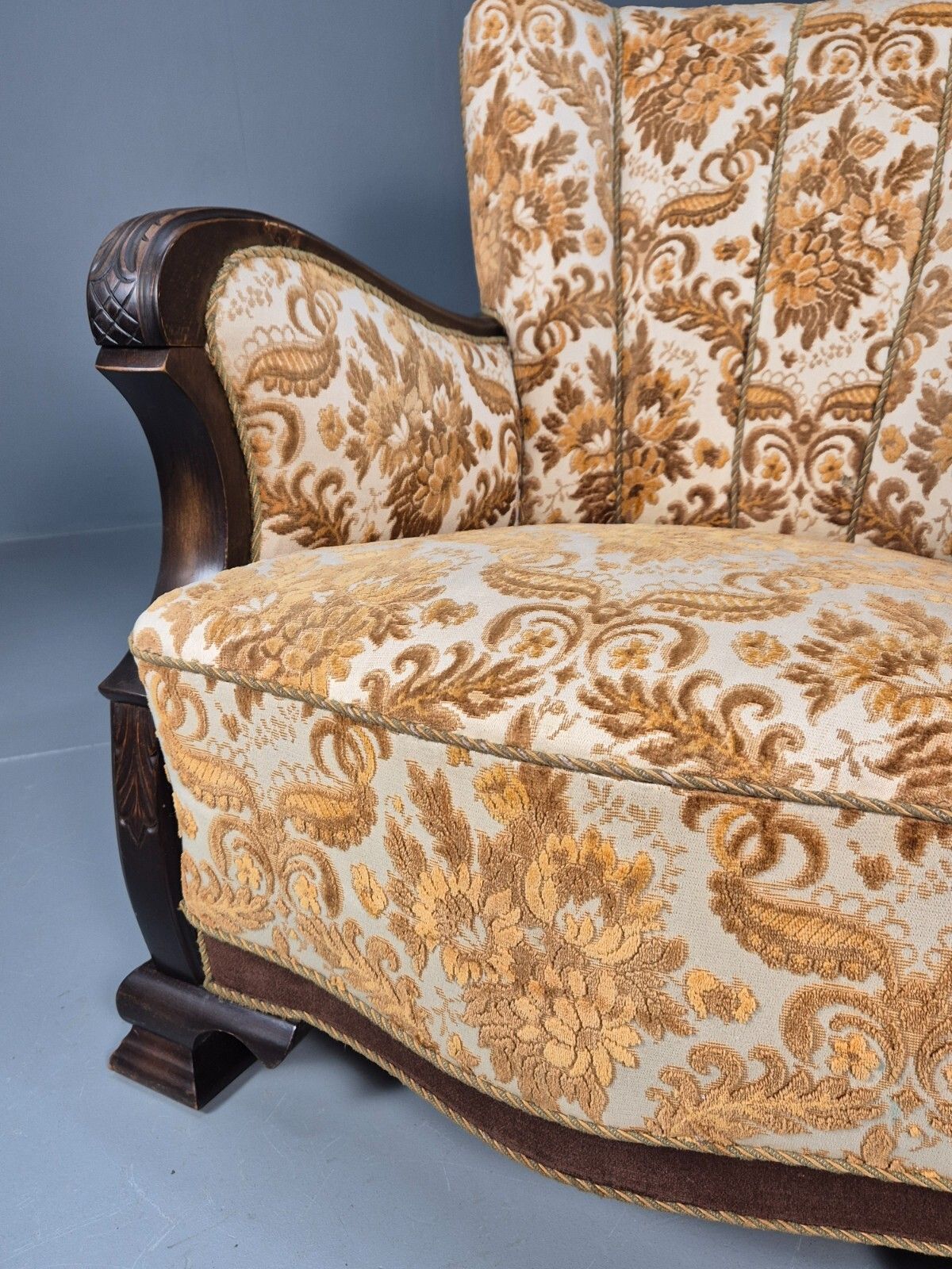 Vintage Danish Lounge Chair Oranges And Browns Carved Wood 1950s  Eb8931 Vclo photo 350.0