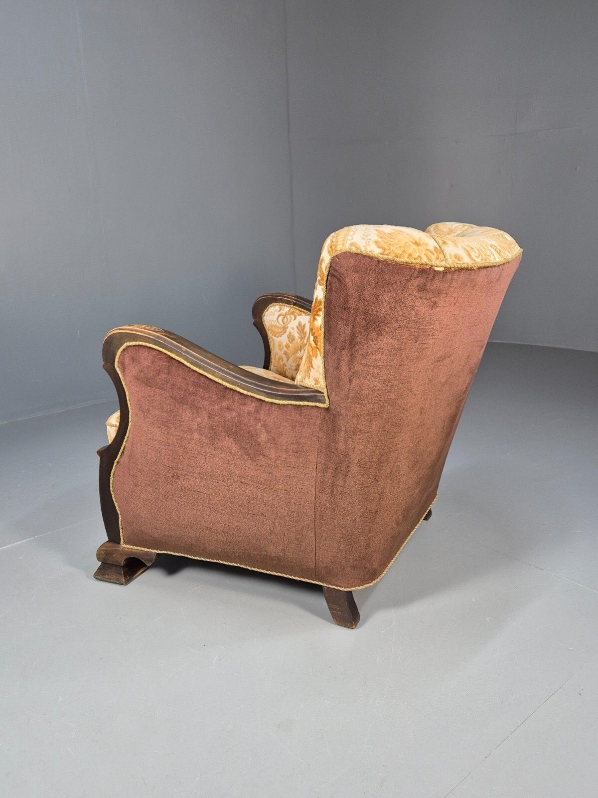 photo buy Vintage Danish Lounge Chair Oranges And Browns Carved Wood 1950s  Eb8931 Vclo