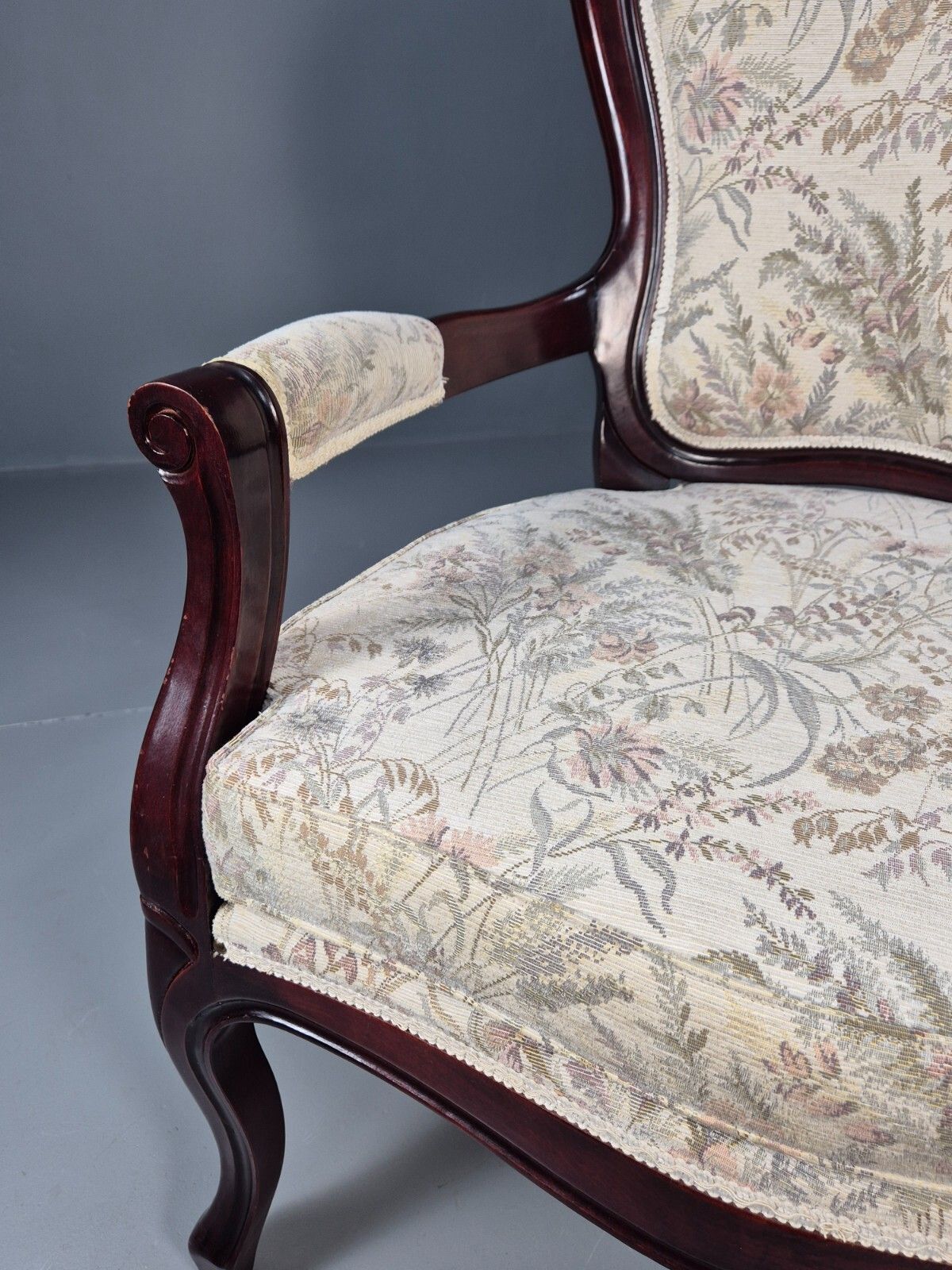 Vintrage Danish Lounge Chair Floral Cotton Antique French Style Eb8927 Vclo photo 200.0