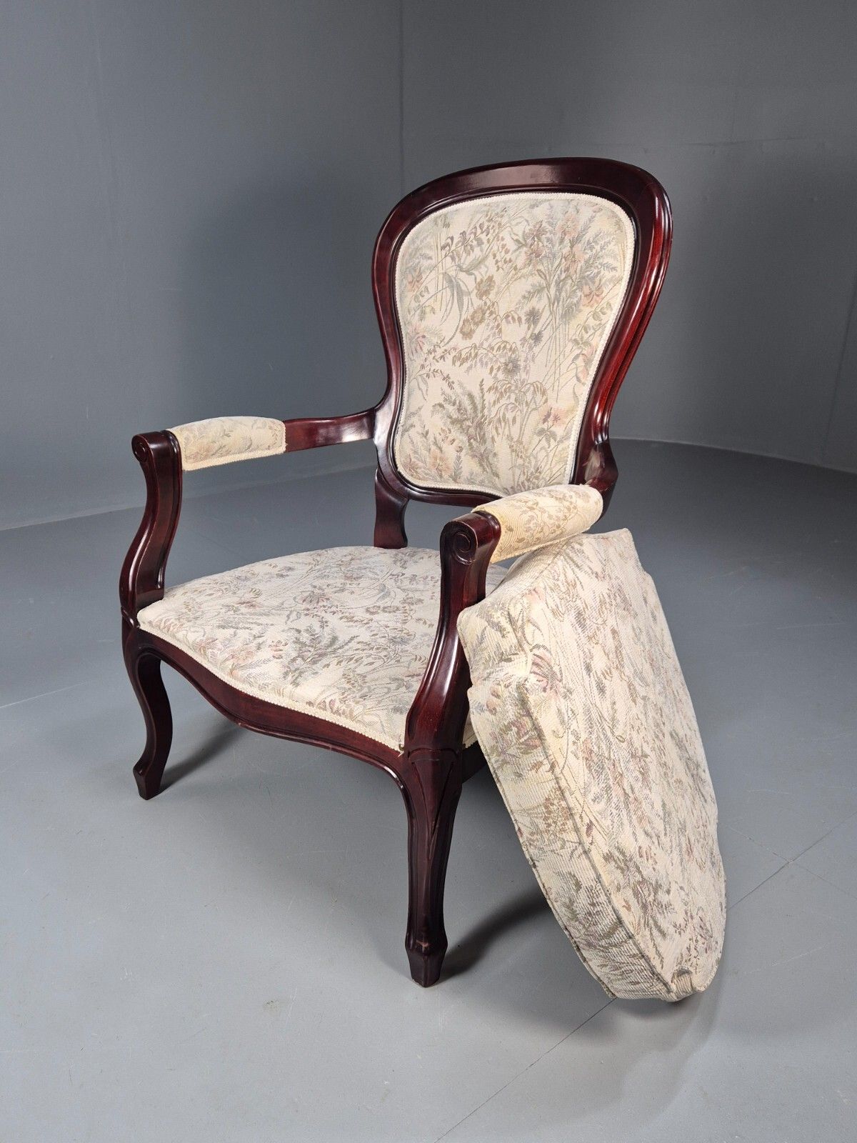 photo vintage Vintrage Danish Lounge Chair Floral Cotton Antique French Style Eb8927 Vclo