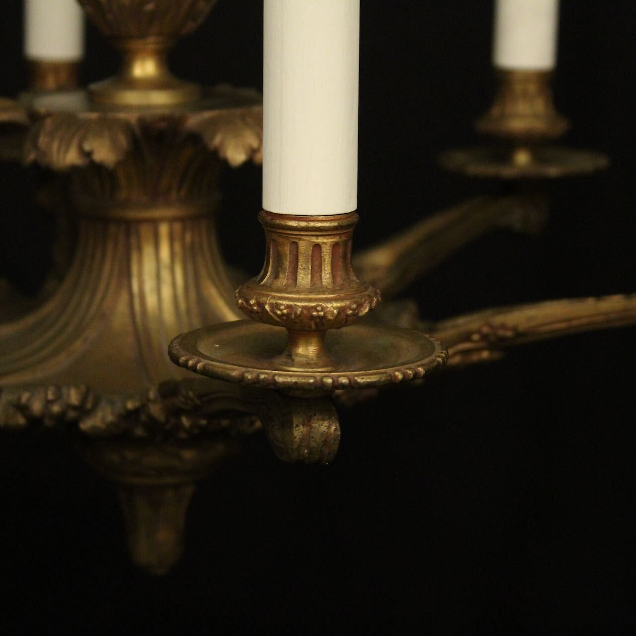 French Gilded Bronze 6 Light Antique Chandelier photo for sale