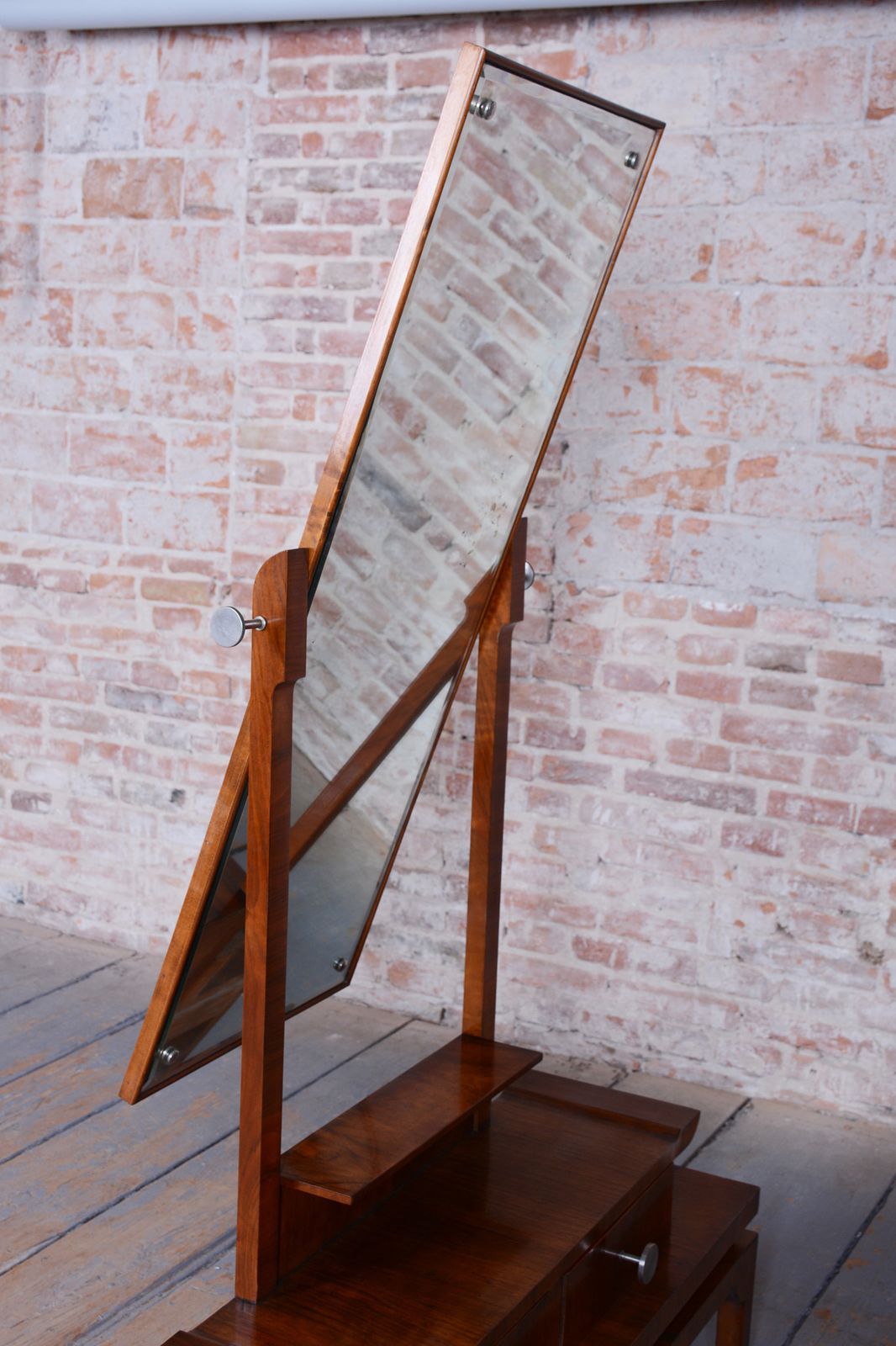 photo vinterior Restored Art Deco Dressing Mirror, Walnut, Nickel, Glass, Czech, 1920s