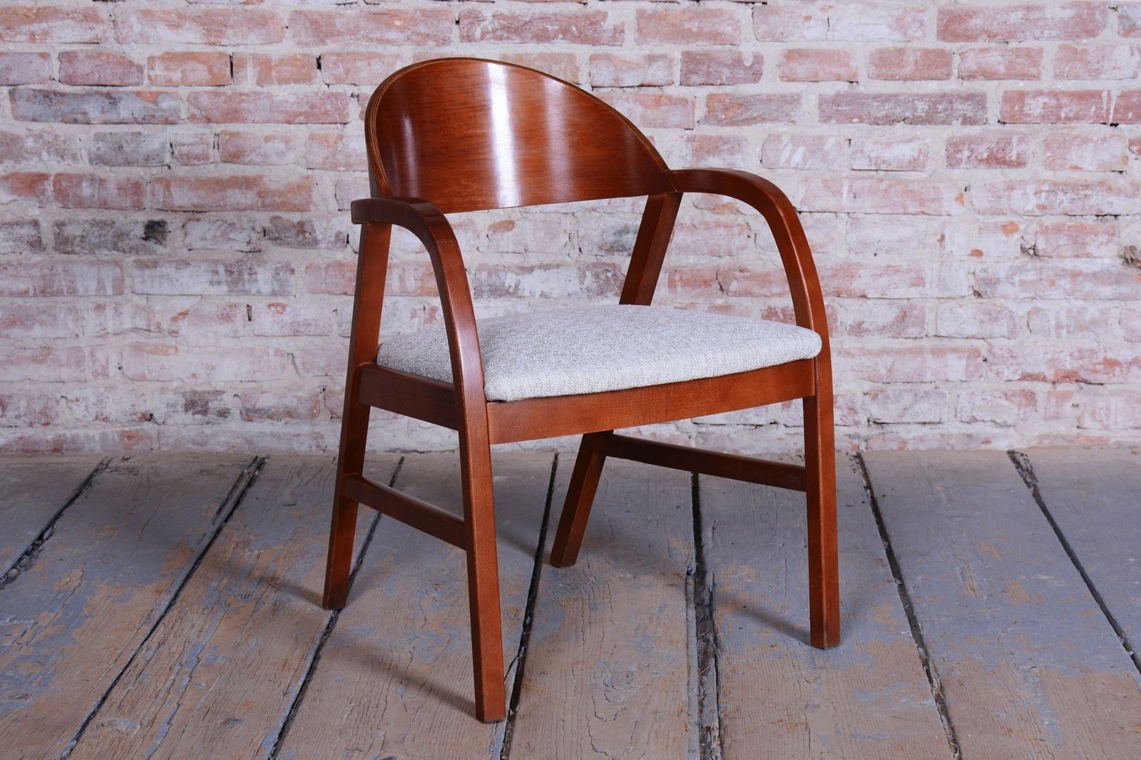 Pair Of Restored Mid Century Armchairs, Reupholstered, Cherry Wood, Czech, 1970s photo 550.0