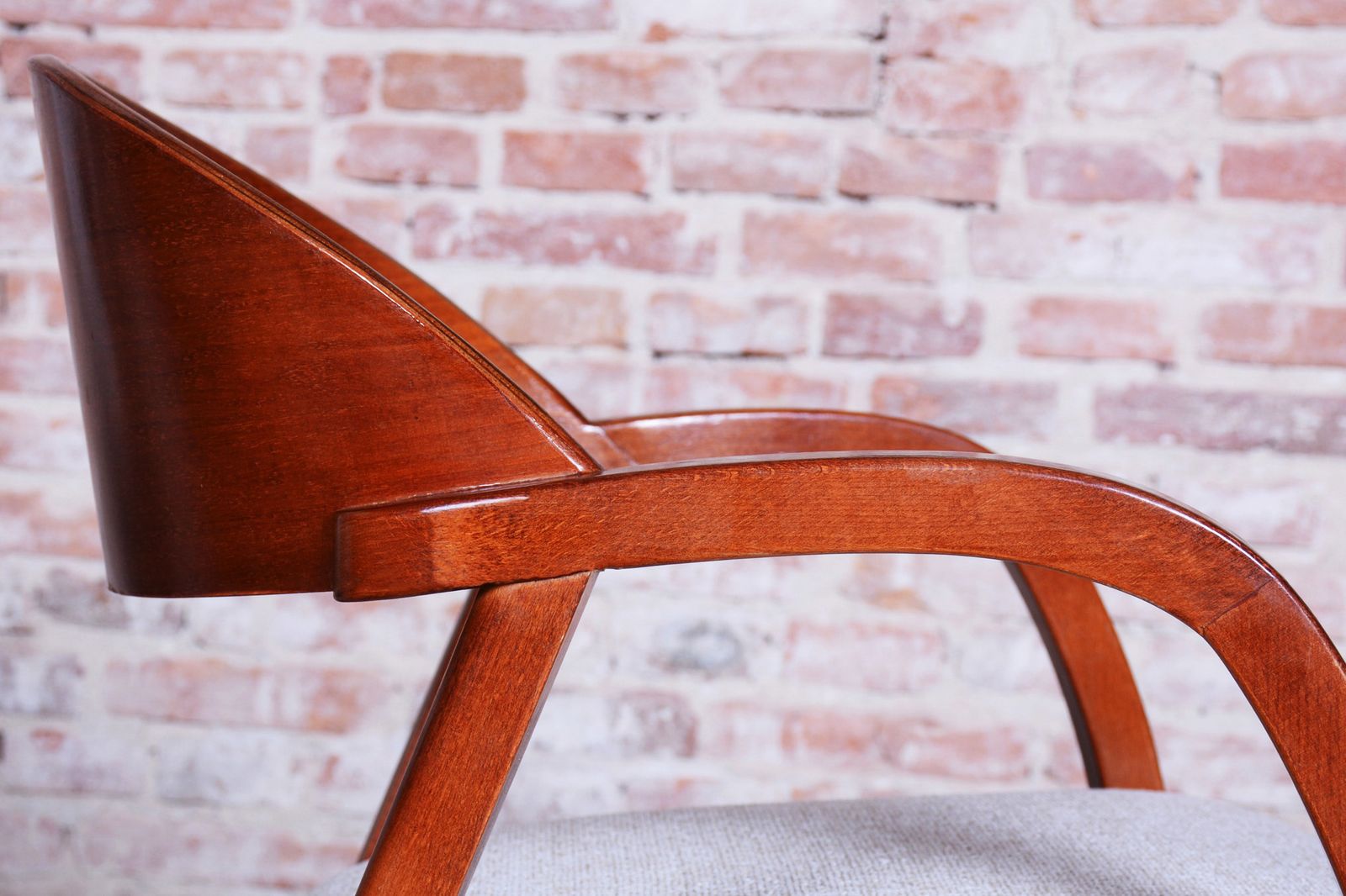photo vintage Pair Of Restored Mid Century Armchairs, Reupholstered, Cherry Wood, Czech, 1970s