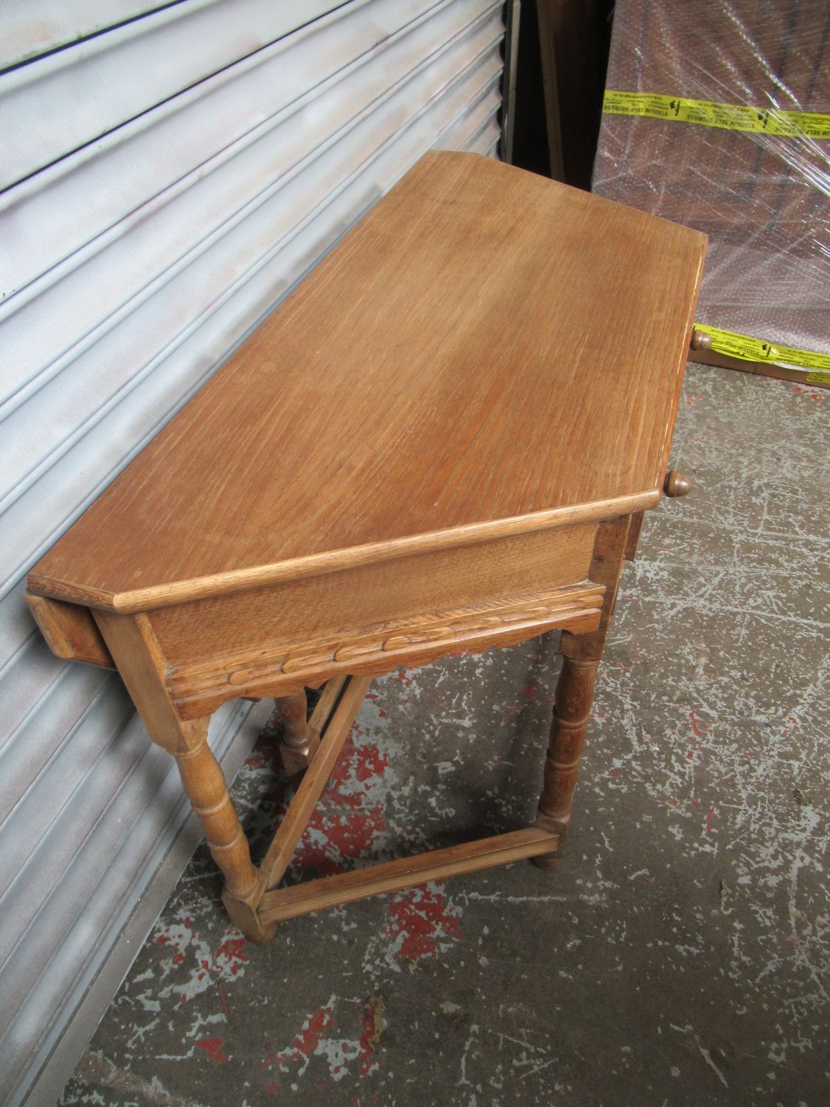 Light Oak Drop Leaf Side Table photo vintage