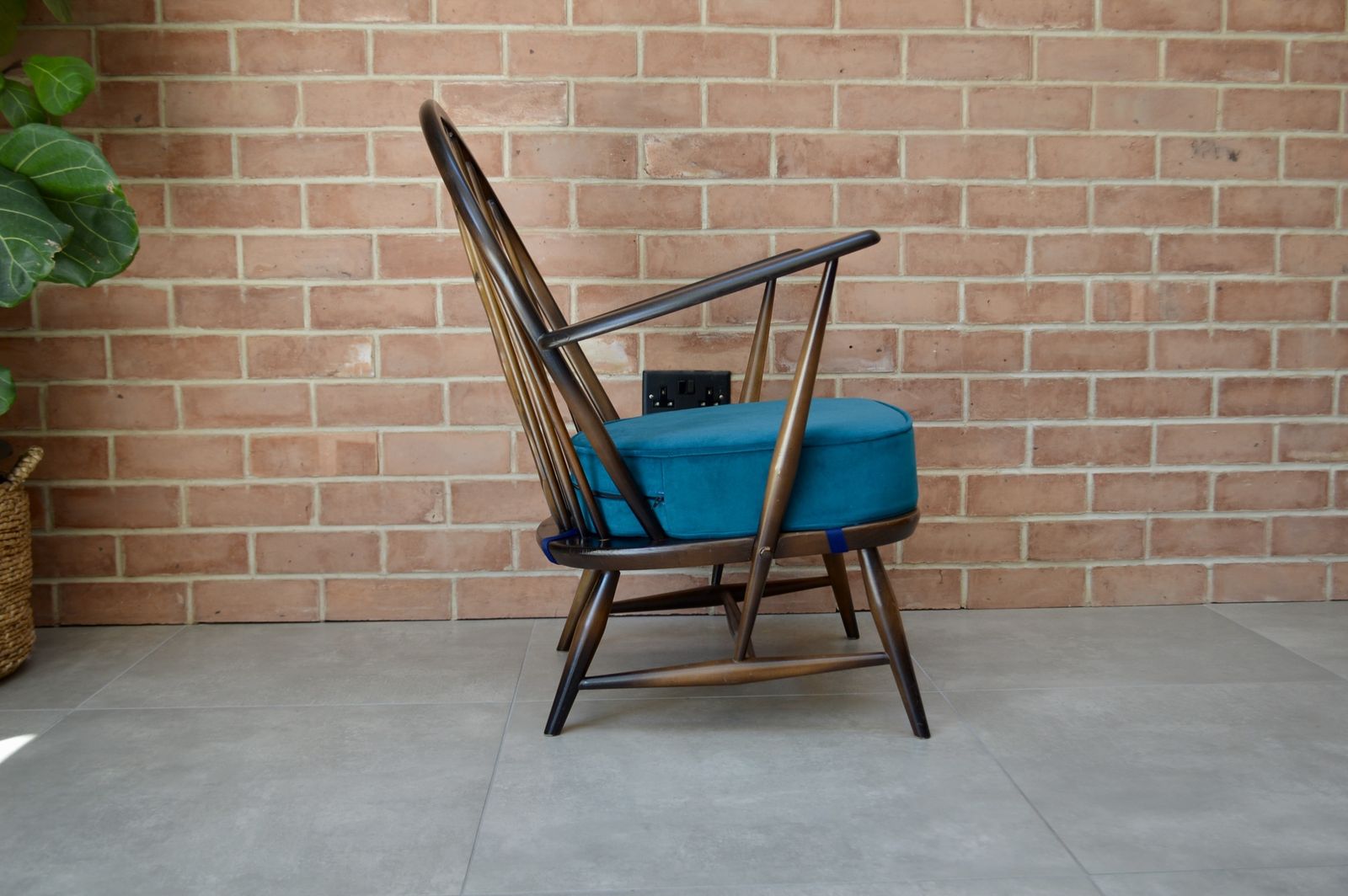 Ercol Fleur De Lys Tub Armchair With Teal Velvet Fabric photo for sale