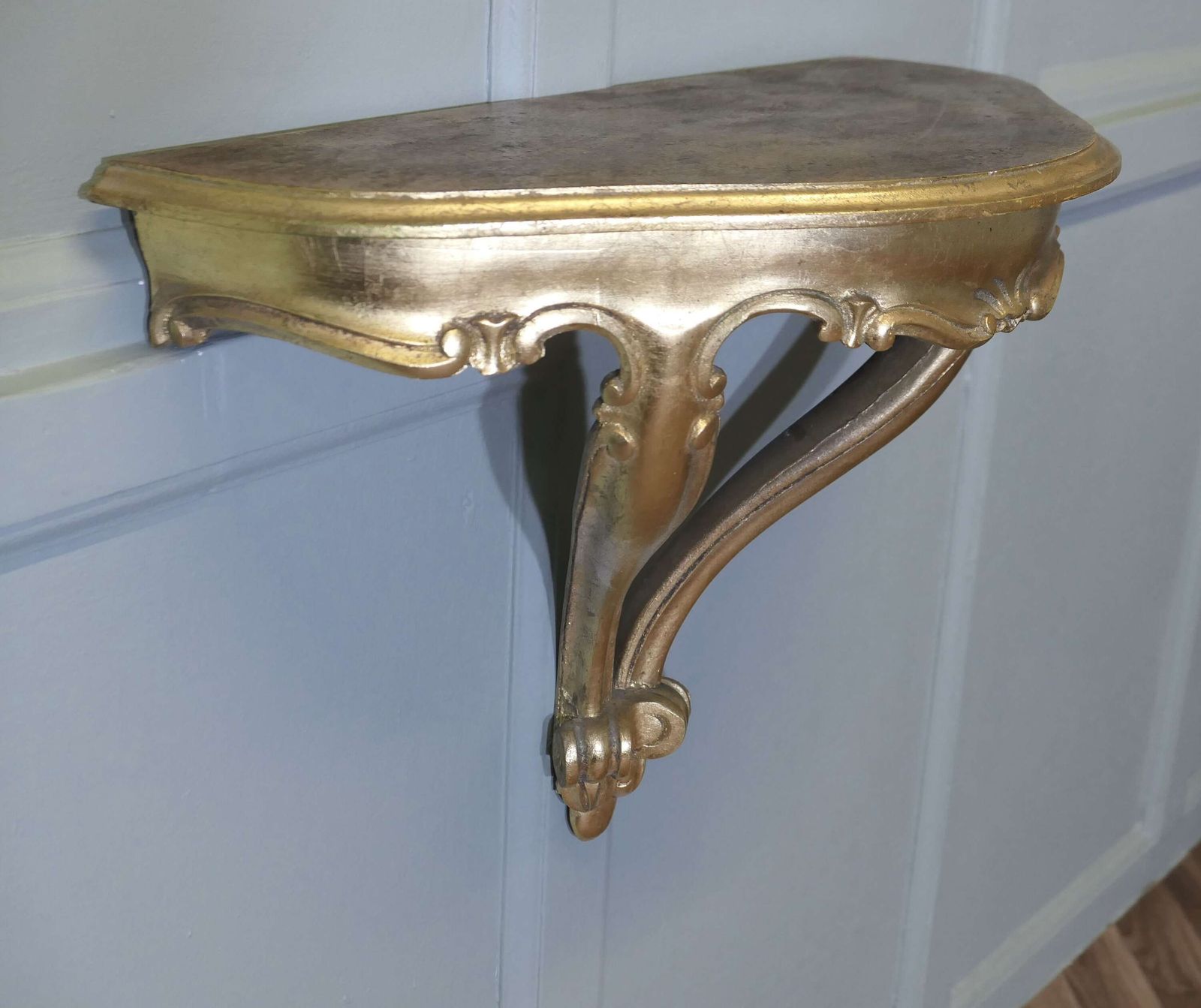 Charming French Gilt Console Hall Table, Wall Shelf photo vinterior