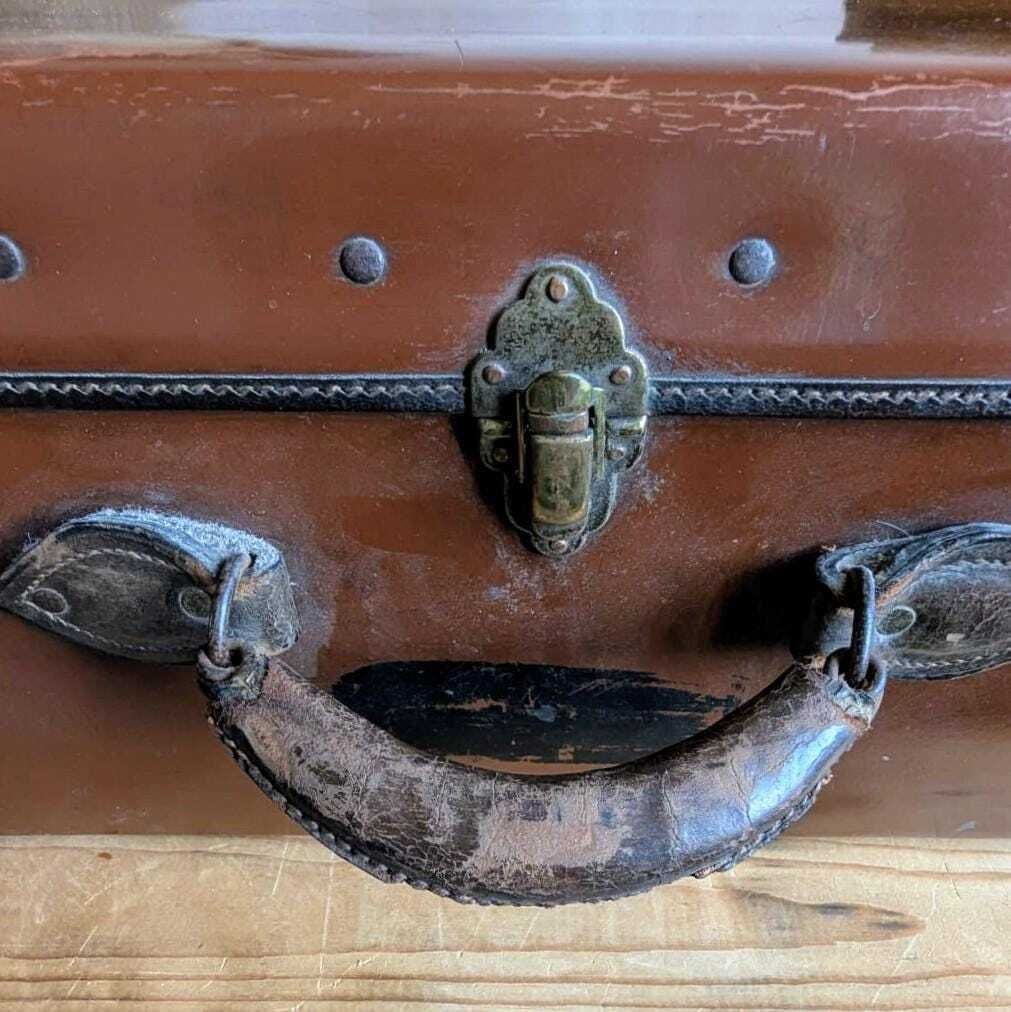 Large Vintage Leather And Fibreboard Steamer Trunk   1920s Steamer Trunk Luggage Coffee Table photo buy