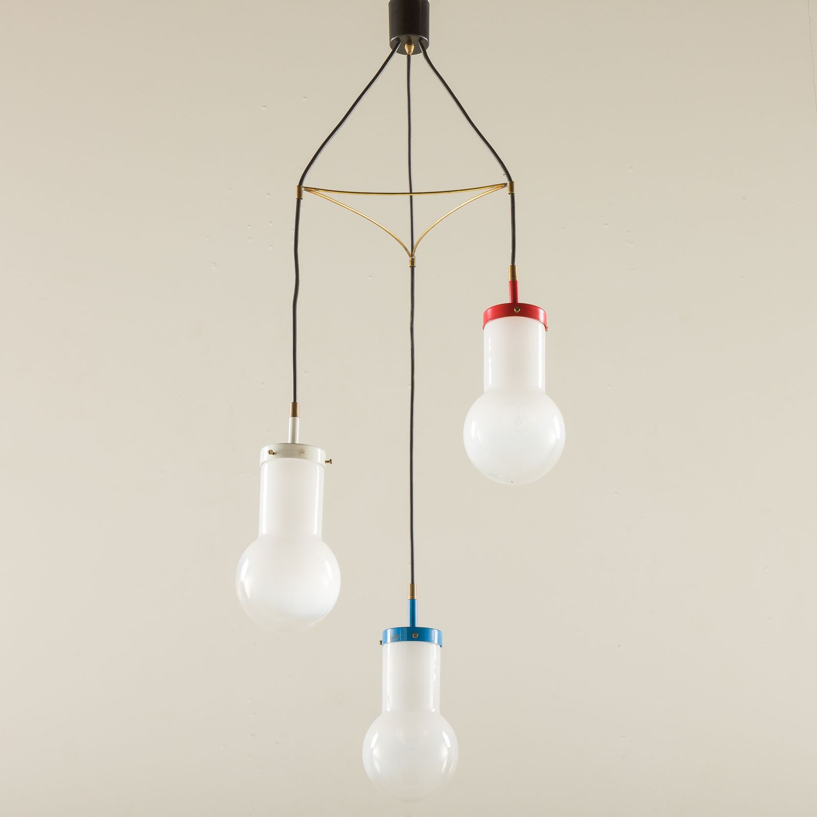 Italian Pendant Lamp With “Lattimo” Murano Glass Shades, Mid Century Modern, 1970s photo Lighting