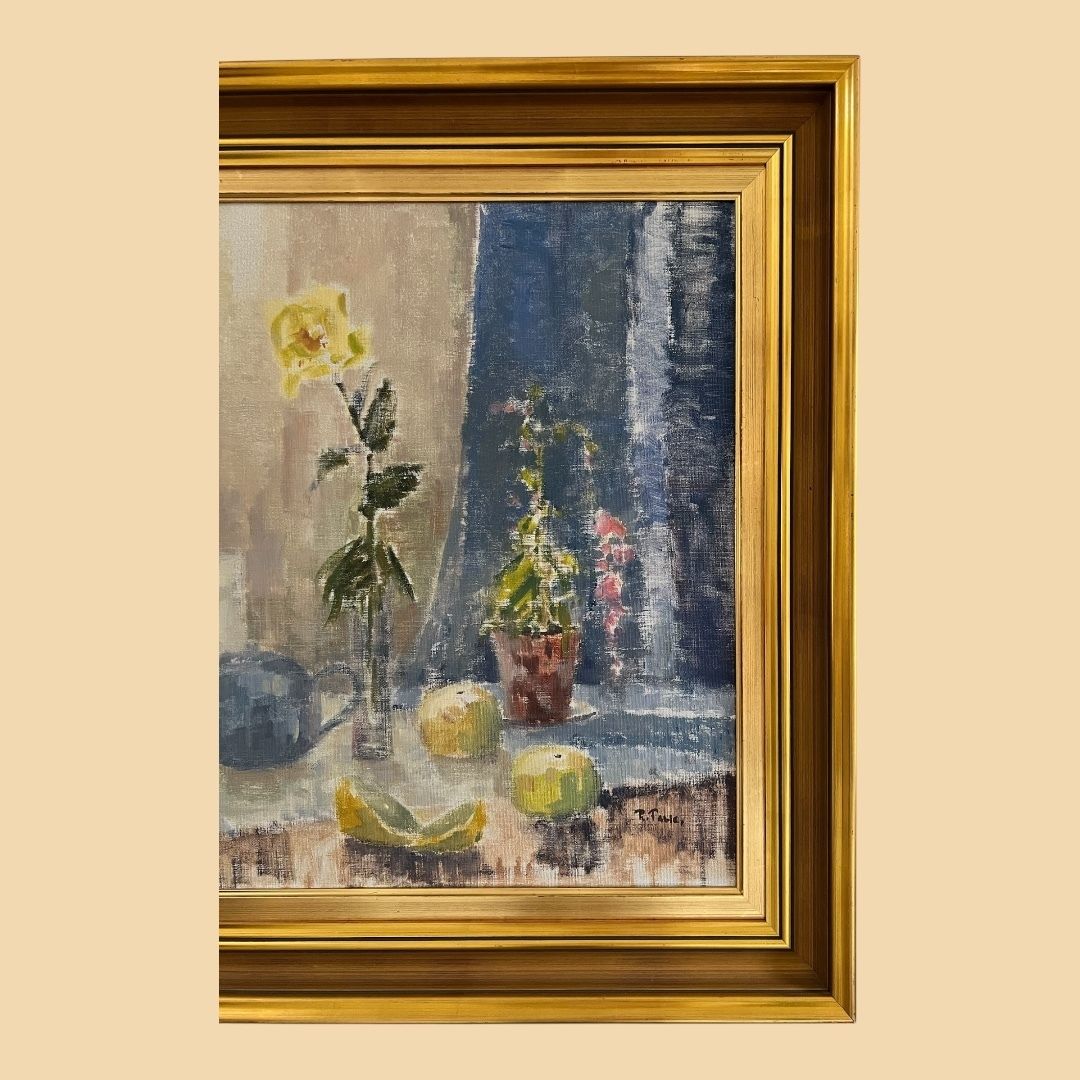 Teapot And Lemons, Oil On Canvas Still Life Painting photo furniture