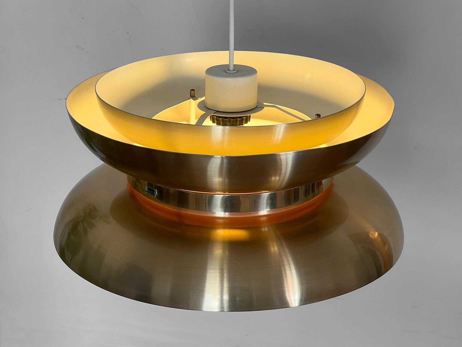 Golden Pendant Light By Carl Thore For Granhaga Metall. Sweden 1970s photo vinterior