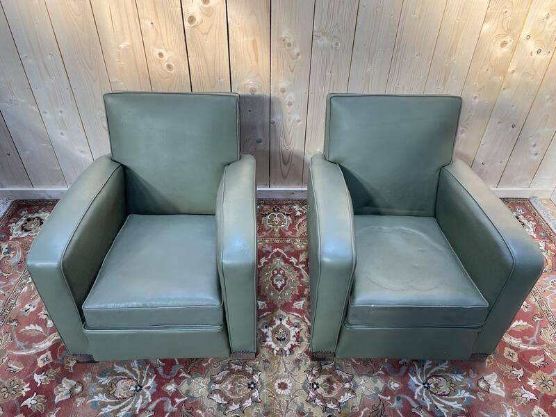 Paire De Fauteuils Club En Skaï Vert 1940 photo furniture