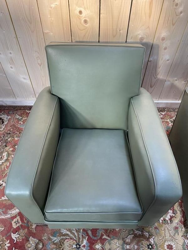 Paire De Fauteuils Club En Skaï Vert 1940 photo Furniture